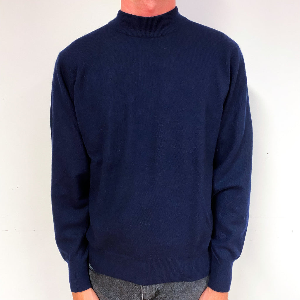 Men's Vintage Navy Cashmere Turtle Neck Jumper Small