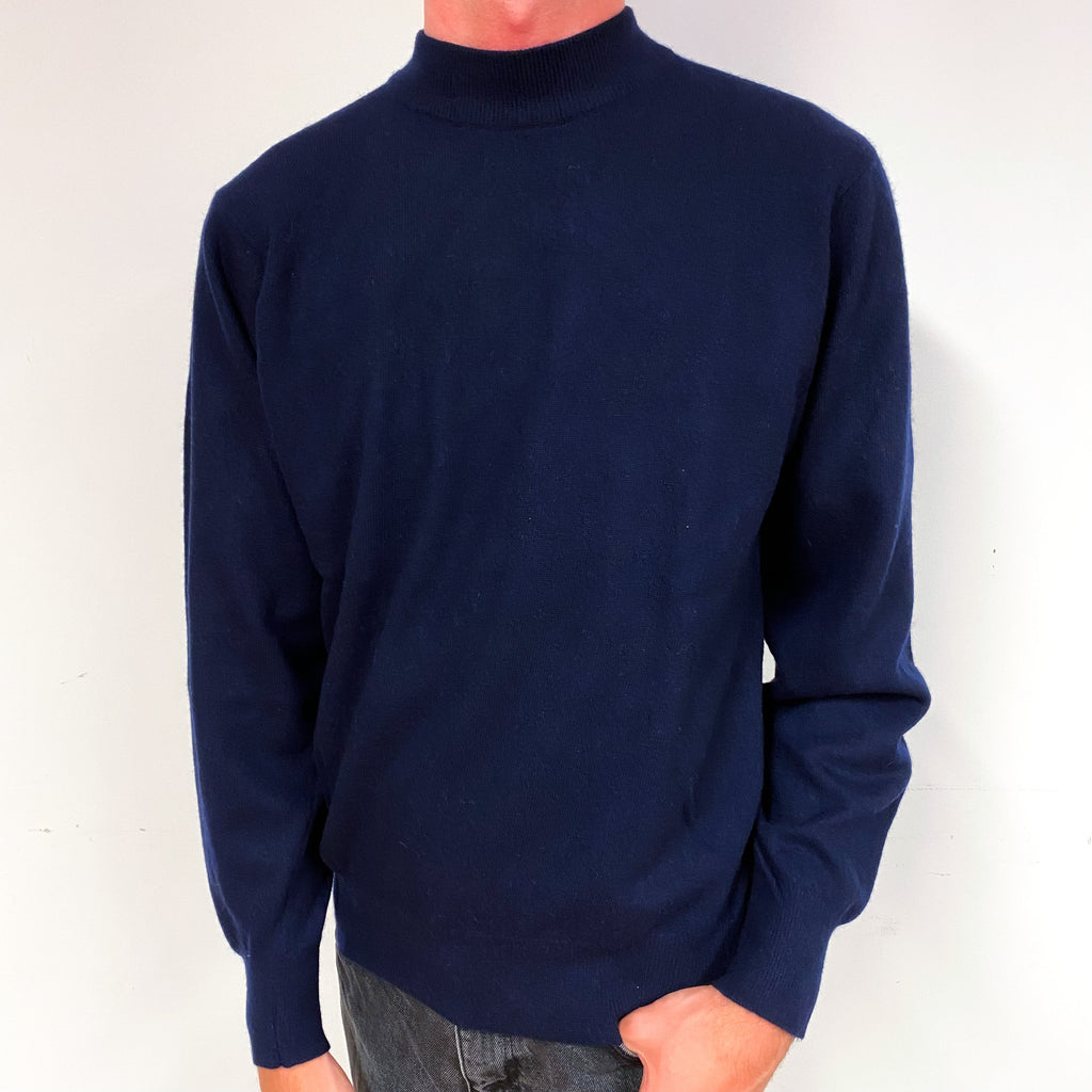 Men's Vintage Navy Cashmere Turtle Neck Jumper Small