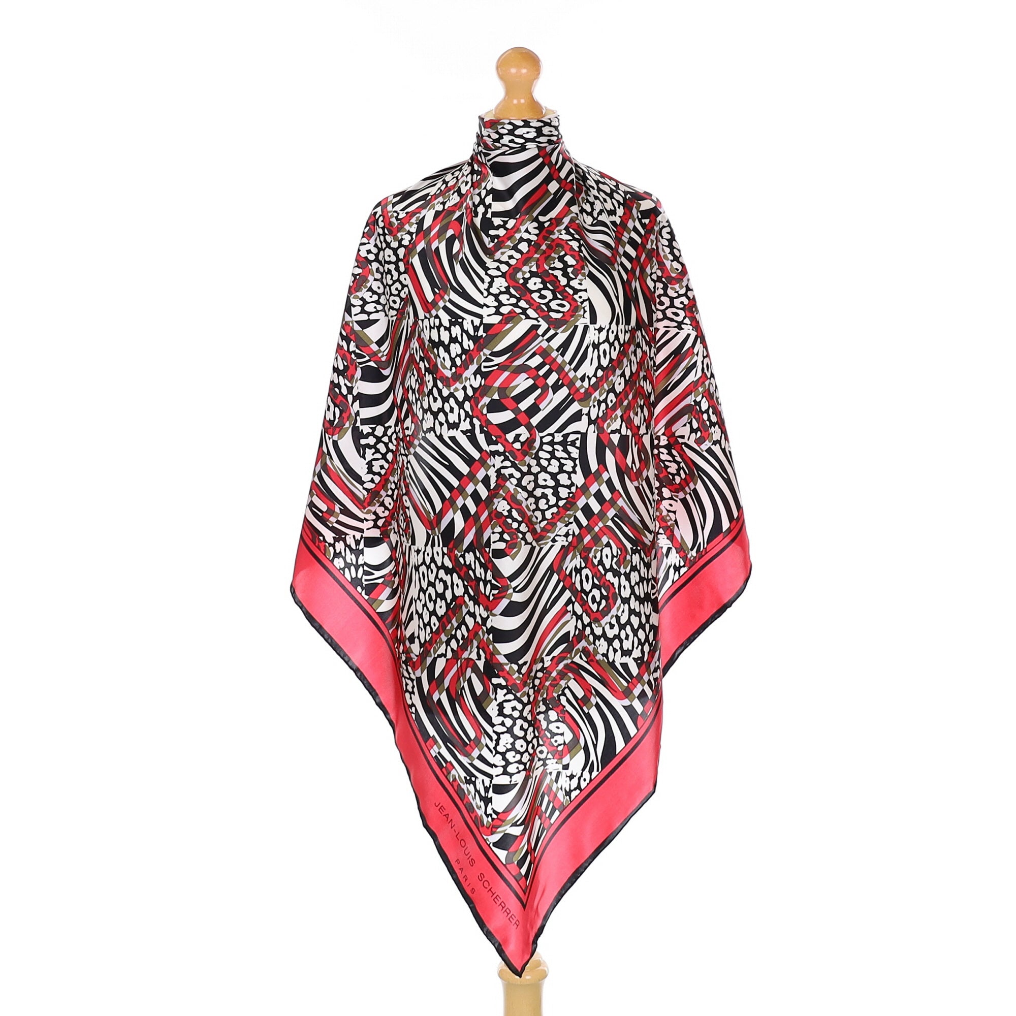 Brand New Boxed Jean-Louis Scherrer Black Patterned Silk Scarf