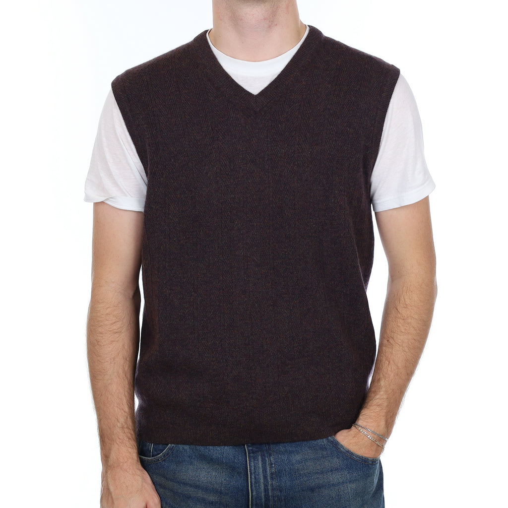Men’s Brown Marl Cashmere V Neck Tank Top Large