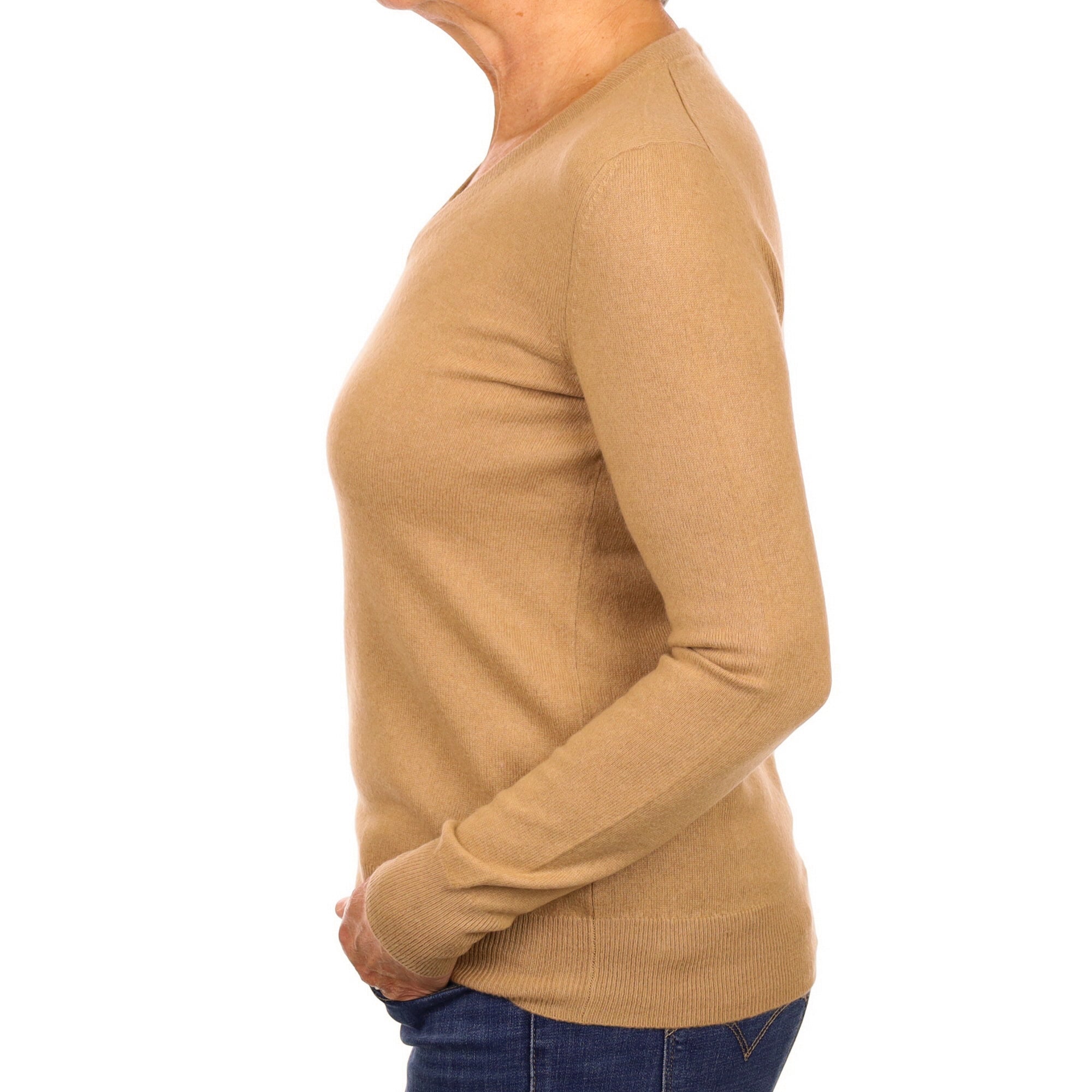 Caramel Brown Cashmere V Neck Jumper Medium