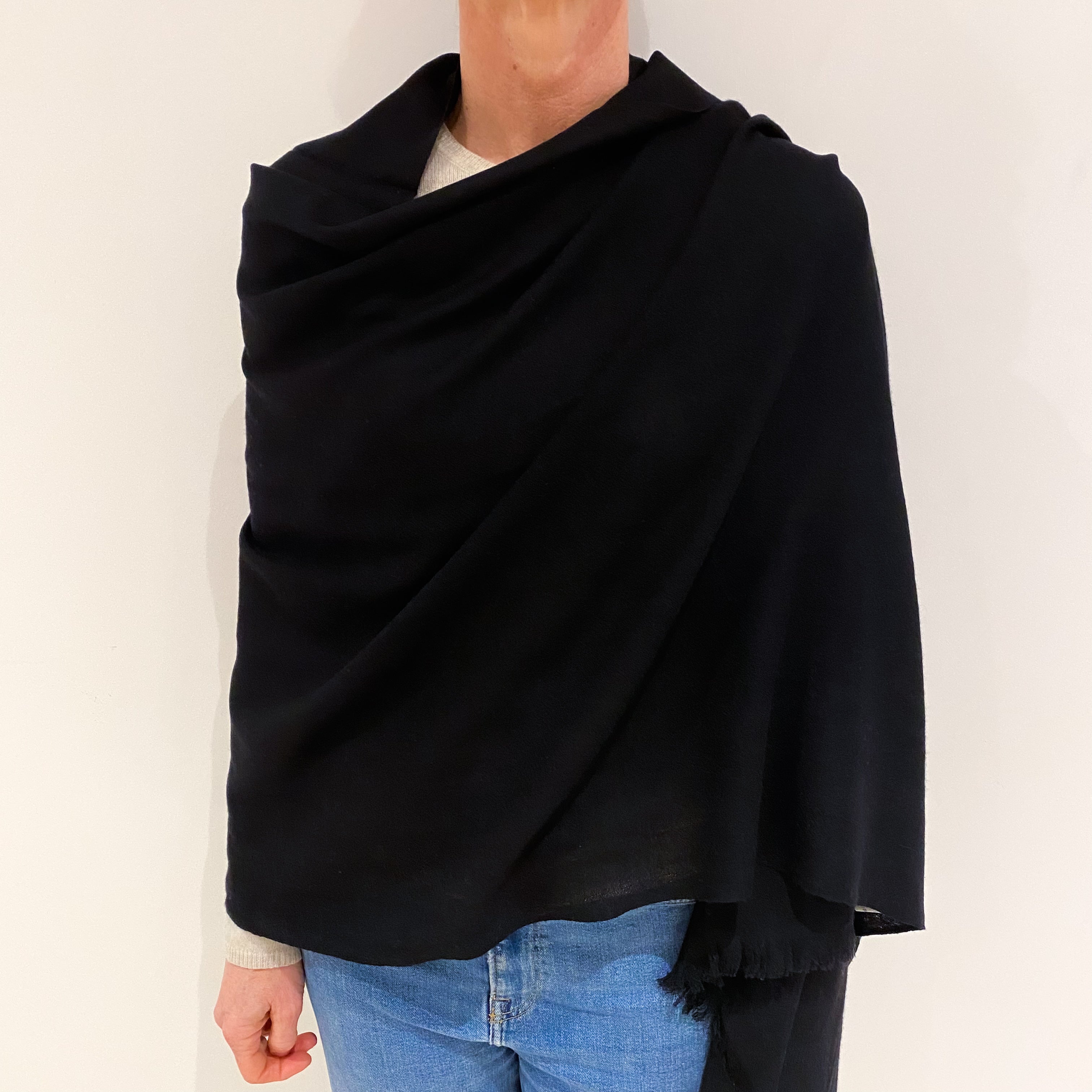 Brand New Black Lightweight Cashmere Pashmina Scarf