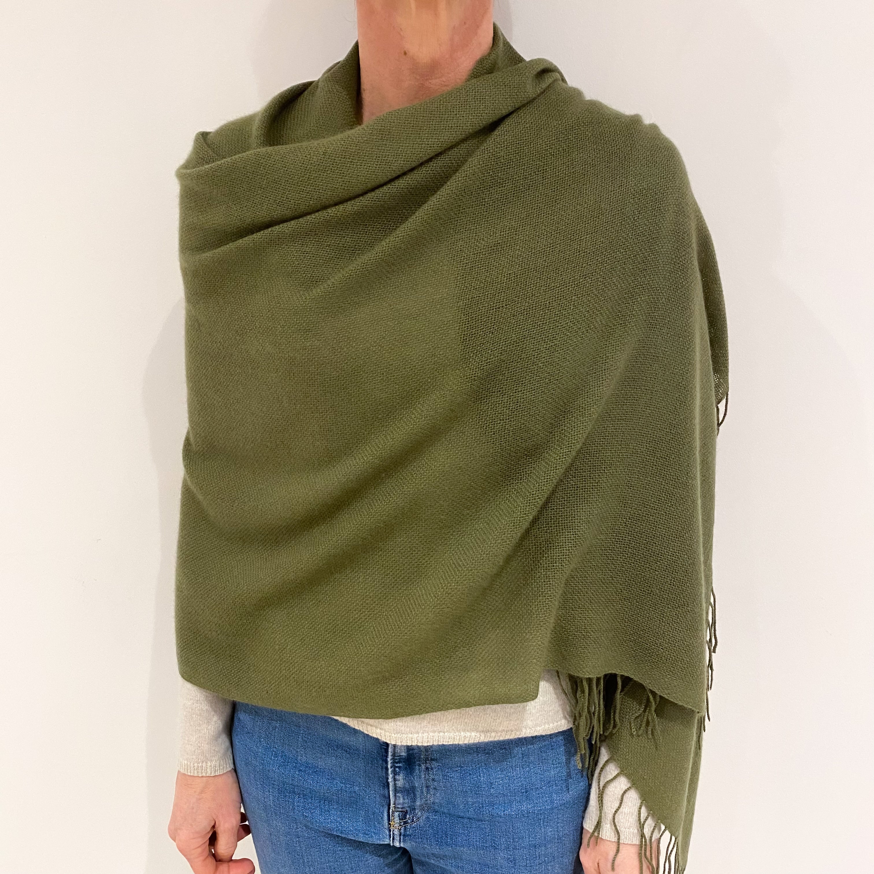 Brand New Olive Green Lightweight Cashmere Pashmina Scarf