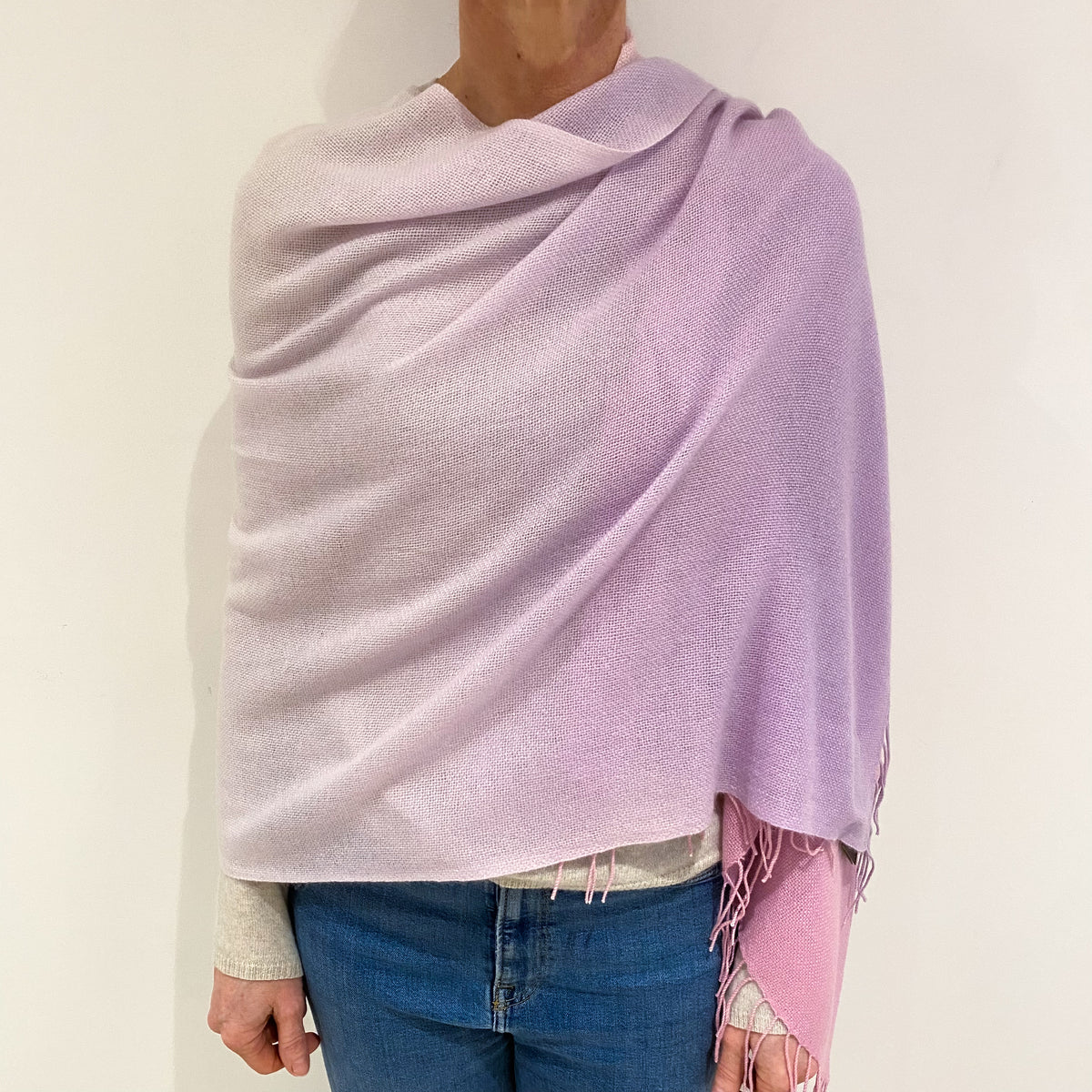 Brand New Lilac and Pink Ombré Lightweight Cashmere Pashmina Scarf