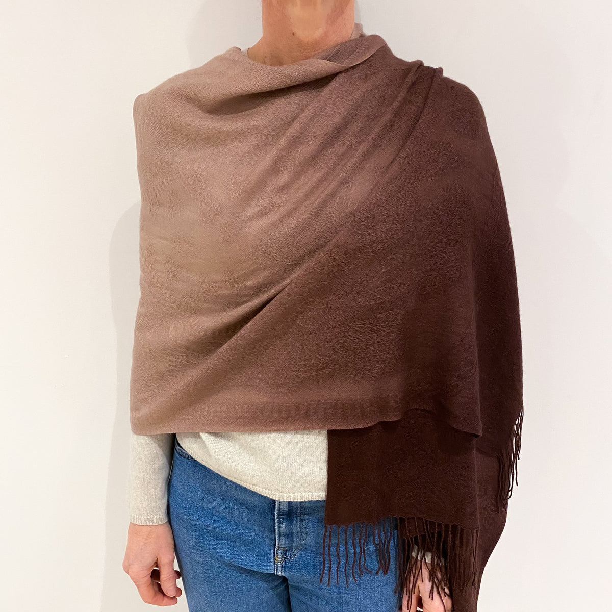 Brand New Russet Brown Ombré Lightweight Cashmere Pashmina Scarf