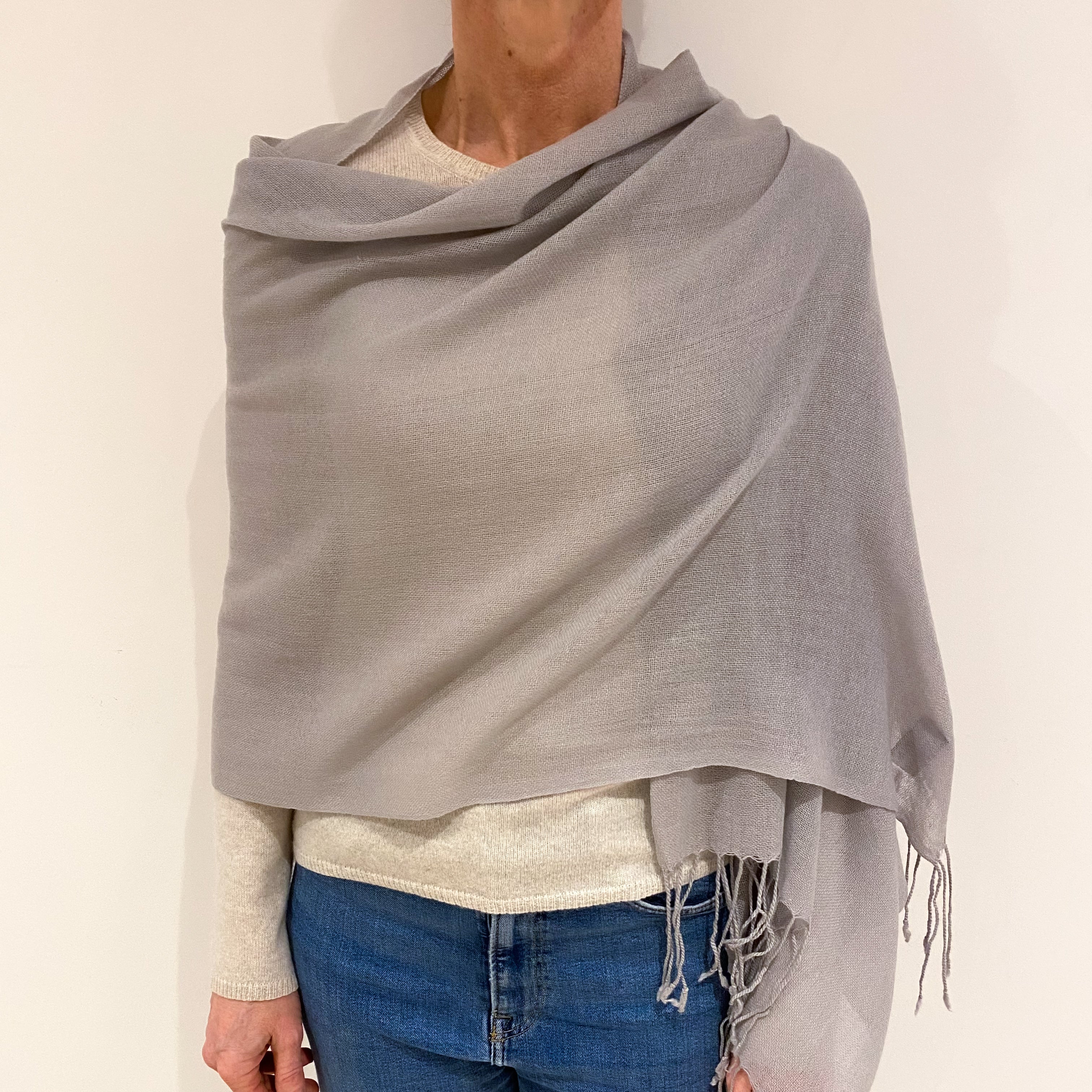 Brand New Misty Grey Lightweight Cashmere Pashmina Scarf