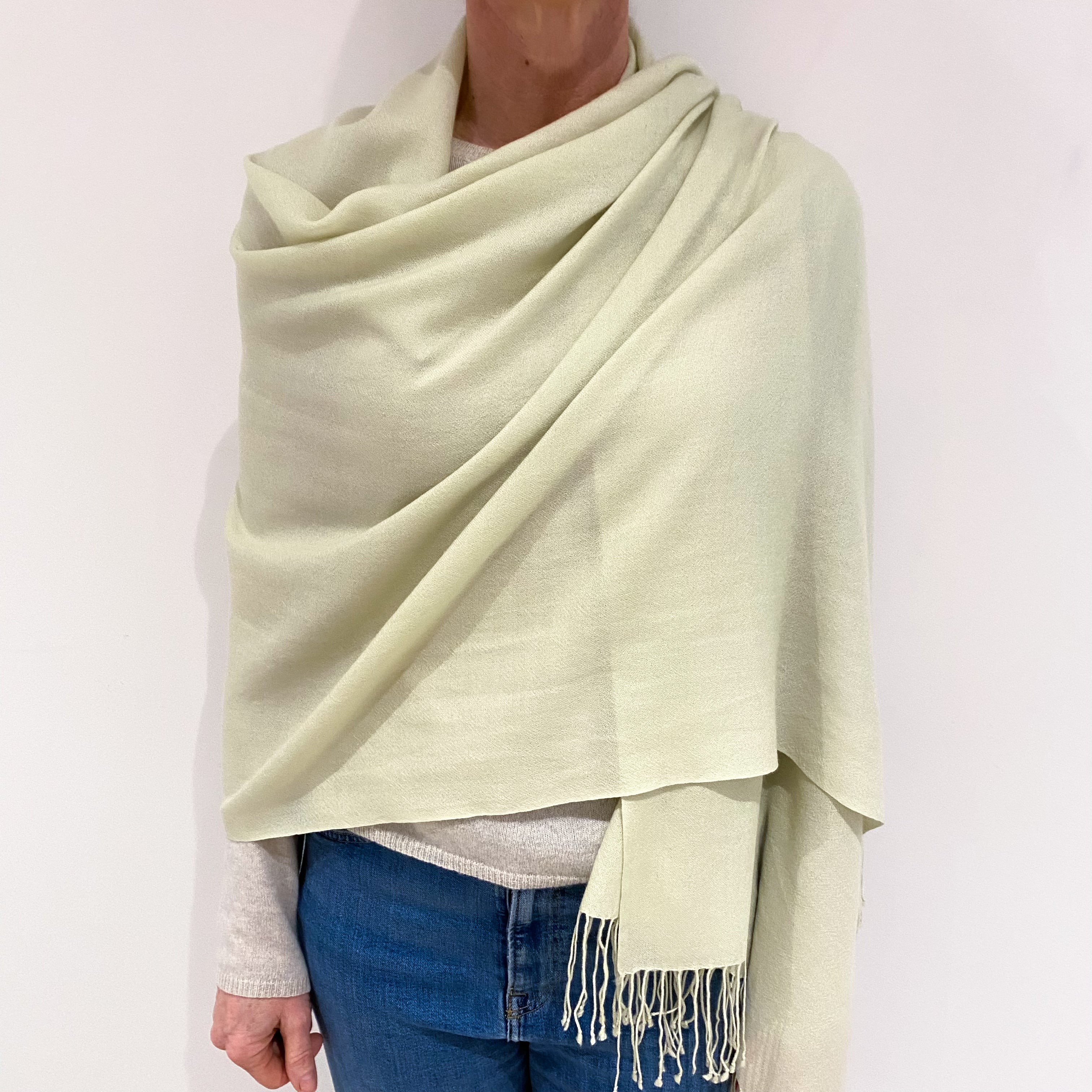 Brand New Celery Green Lightweight Cashmere Pashmina Scarf