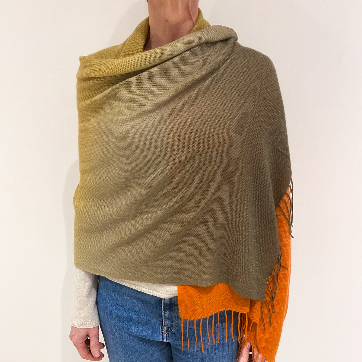 Brand New Sage and Sienna Orange Lightweight Cashmere Pashmina Scarf
