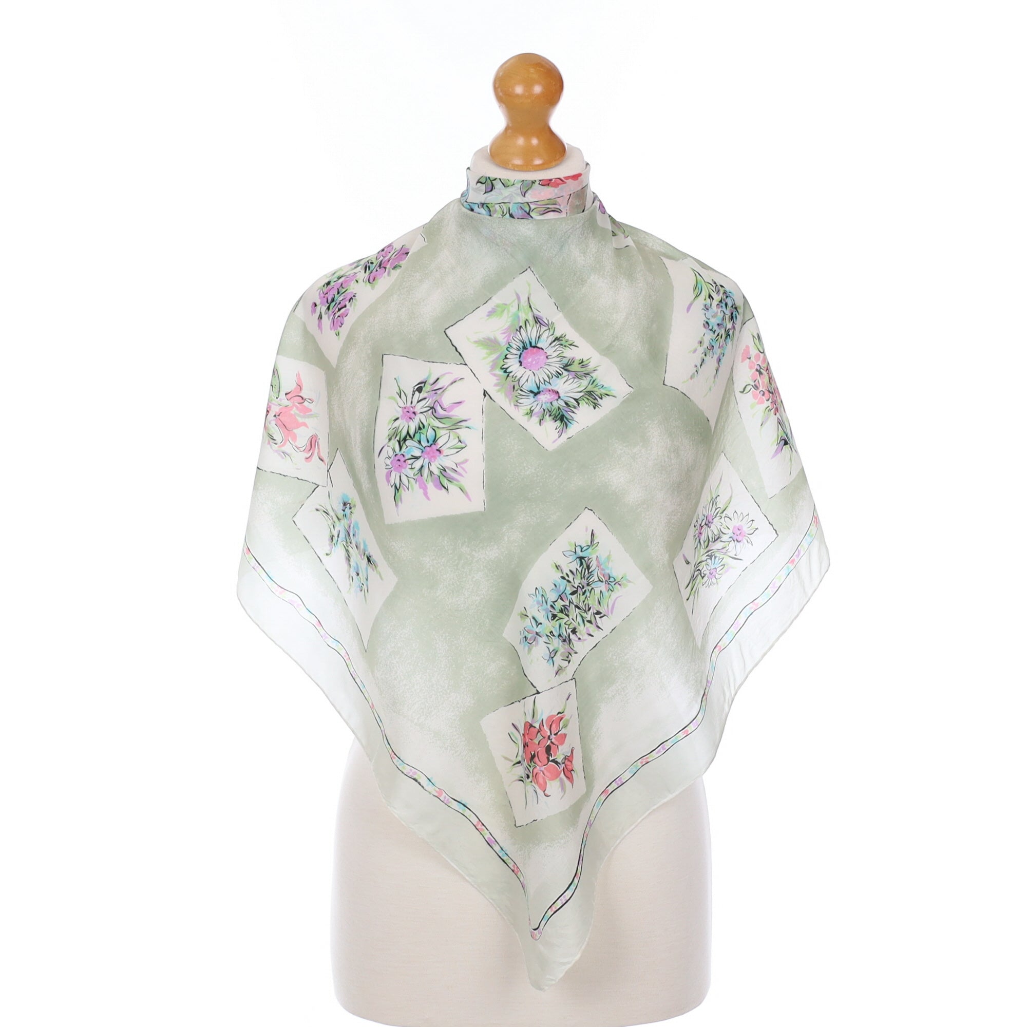 Pastel Floral Vintage Silk Scarf