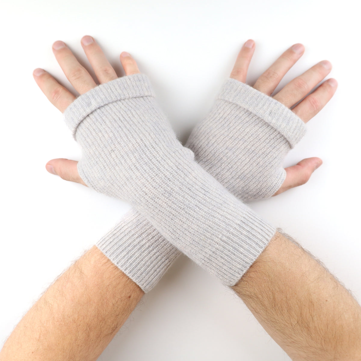 Men’s Mist Grey Ribbed Fingerless Gloves