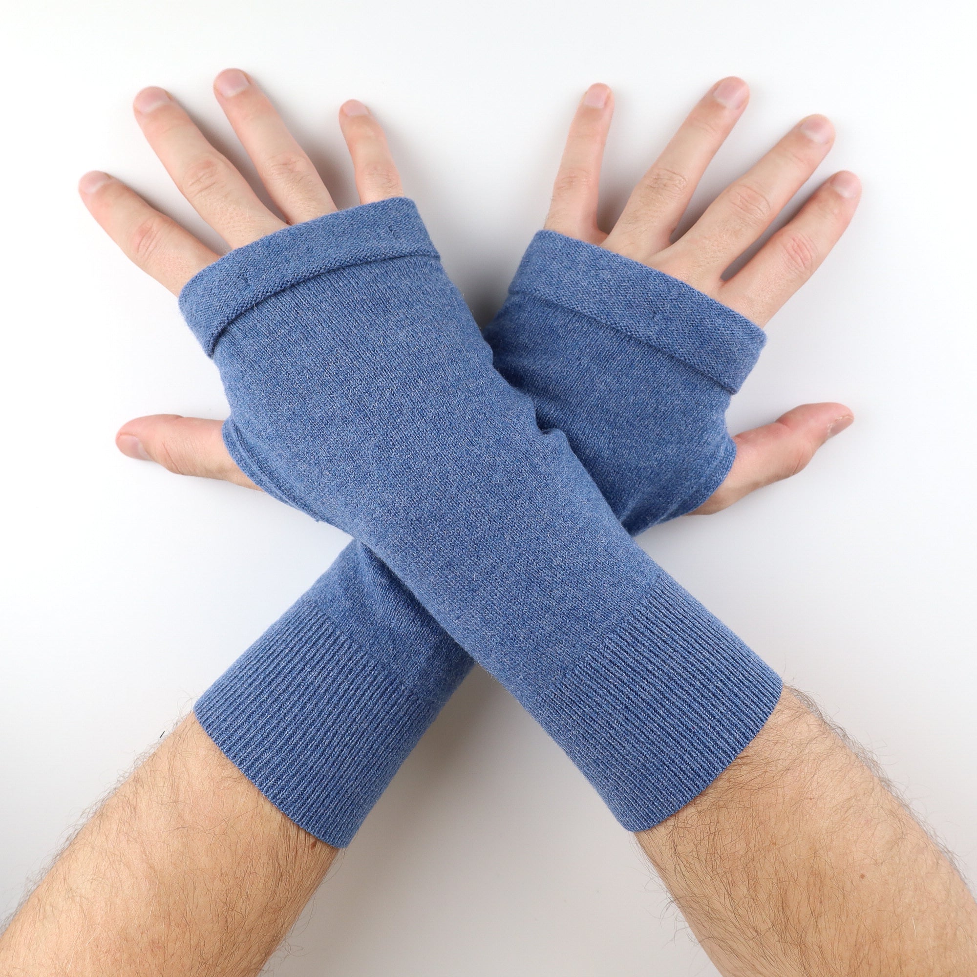 Men’s Denim Blue Fingerless Gloves