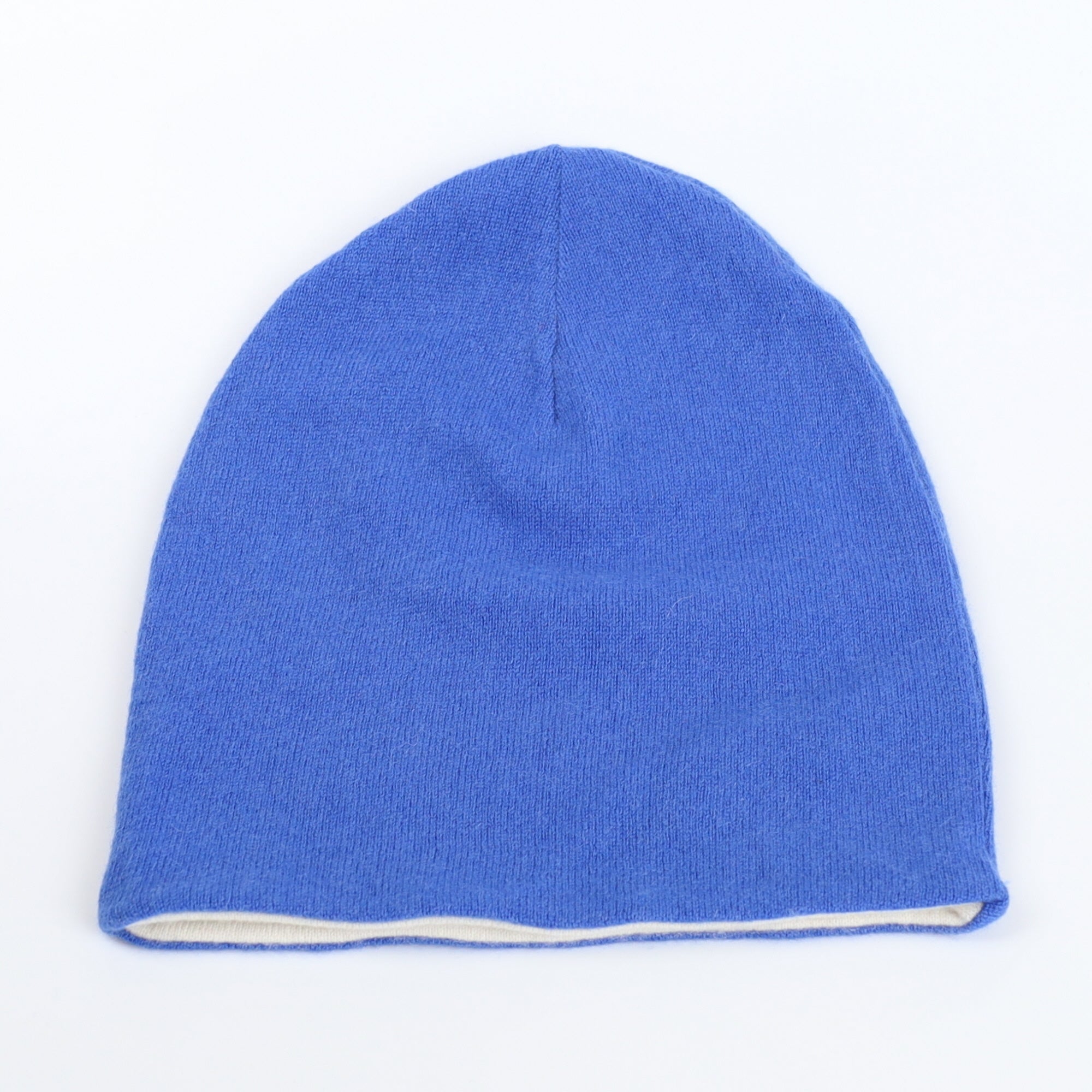 Cornflower Blue and Cream Cashmere Beanie Hat