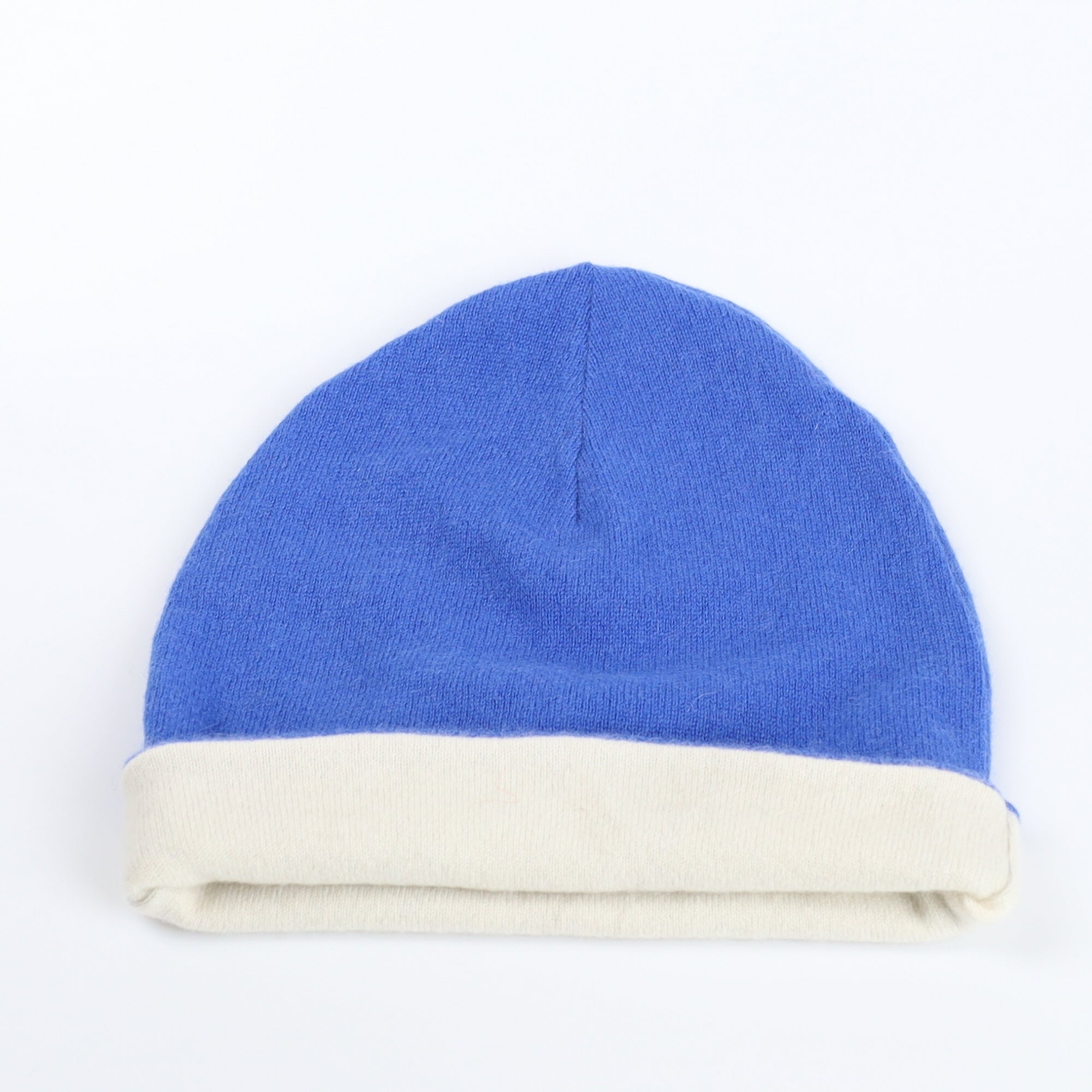 Cornflower Blue and Cream Cashmere Beanie Hat