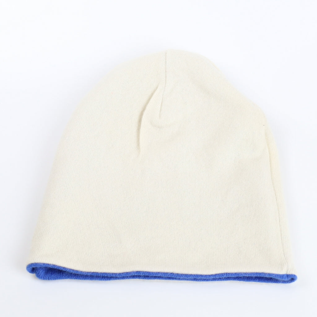 Cornflower Blue and Cream Cashmere Beanie Hat
