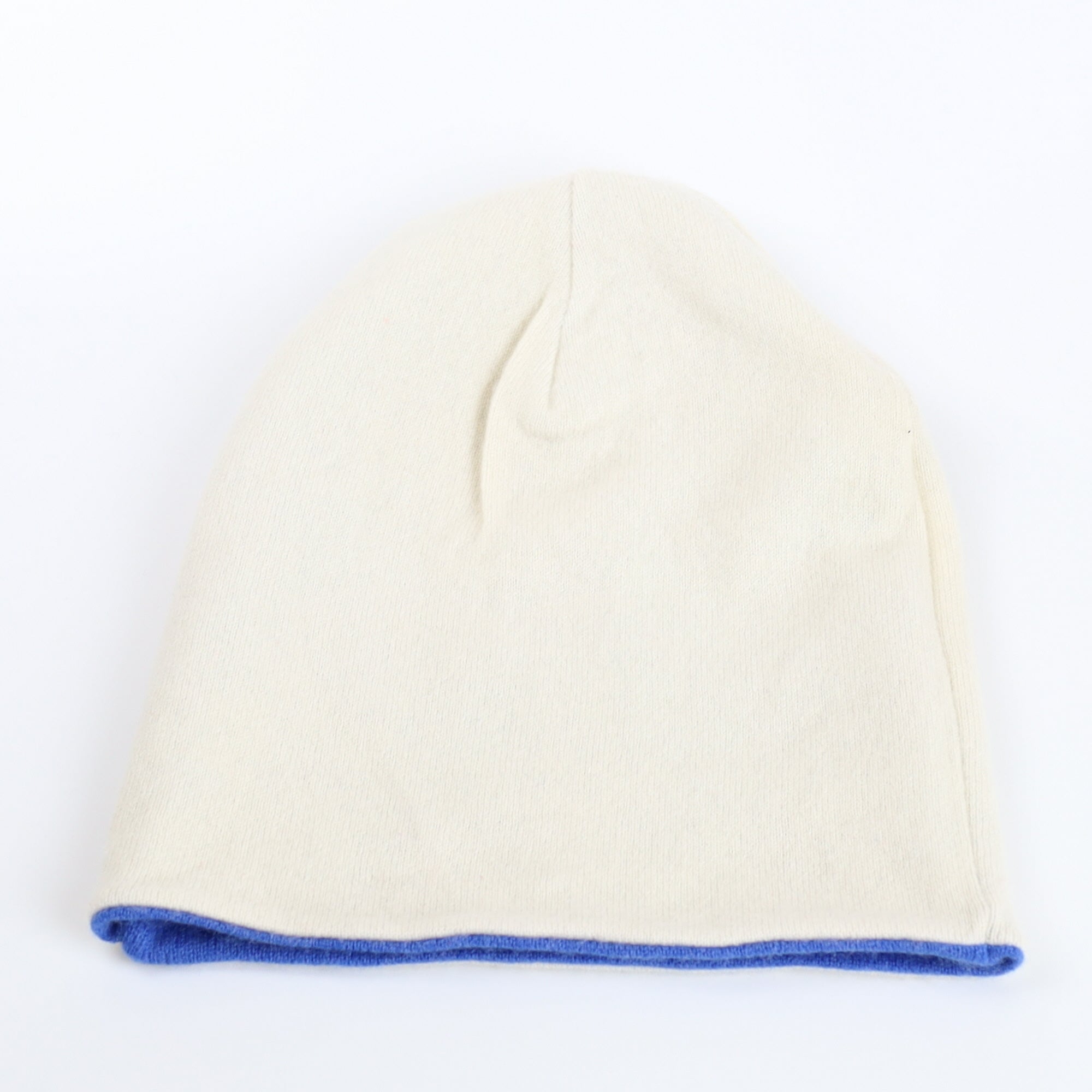 Cornflower Blue and Cream Cashmere Beanie Hat