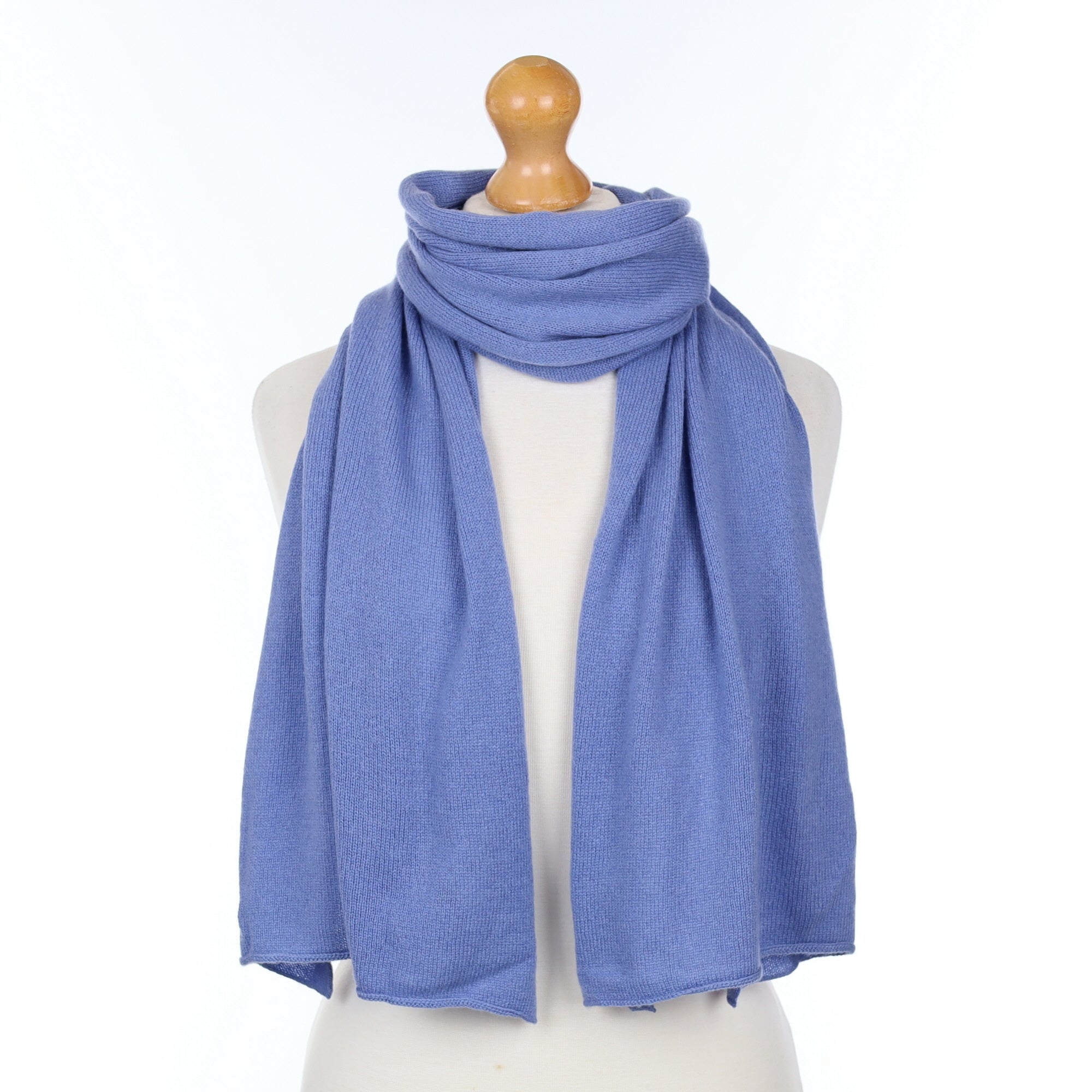 Brand New Scottish Dusky Blue Cashmere Knitted Scarf