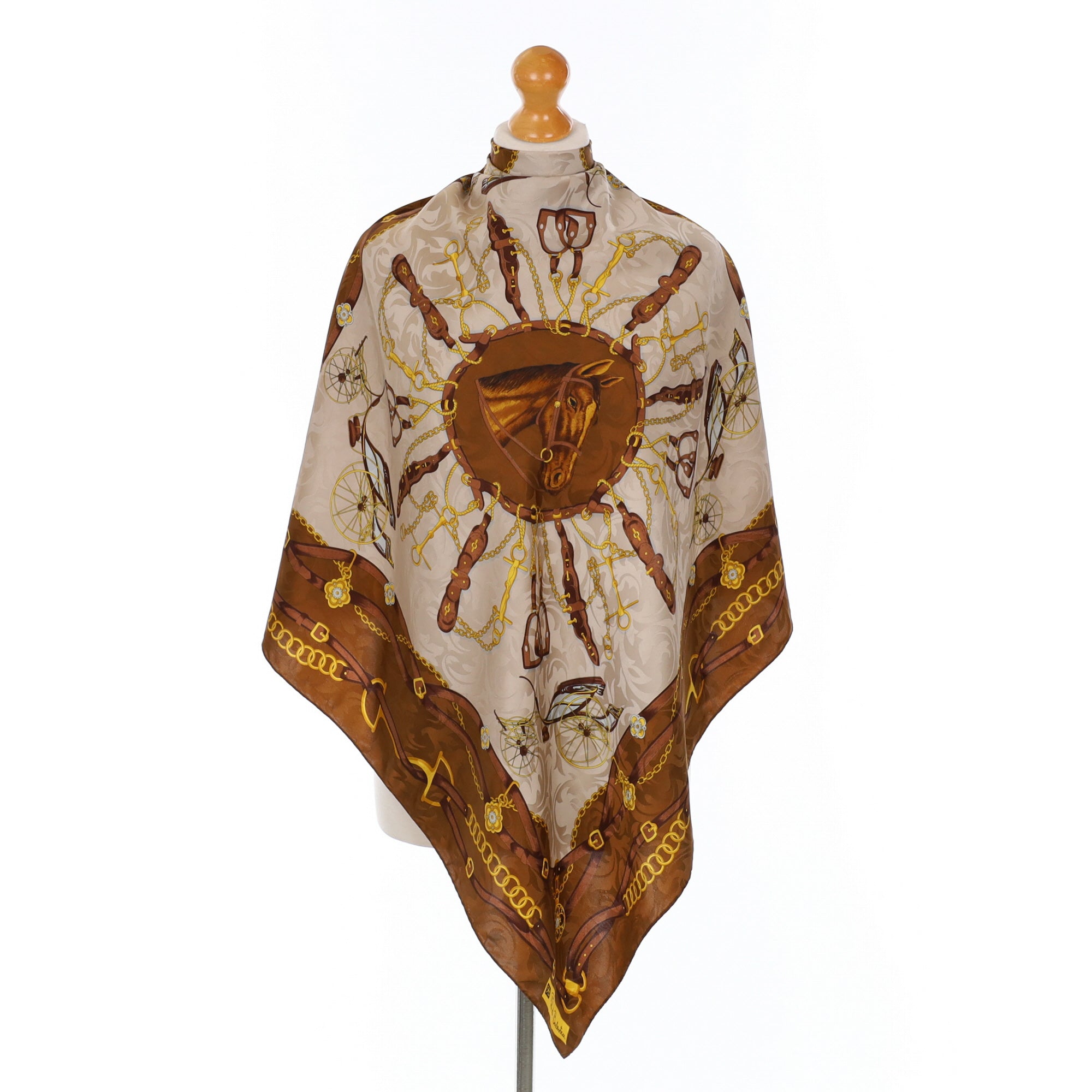 Italian Equestrian Brown Silk Scarf