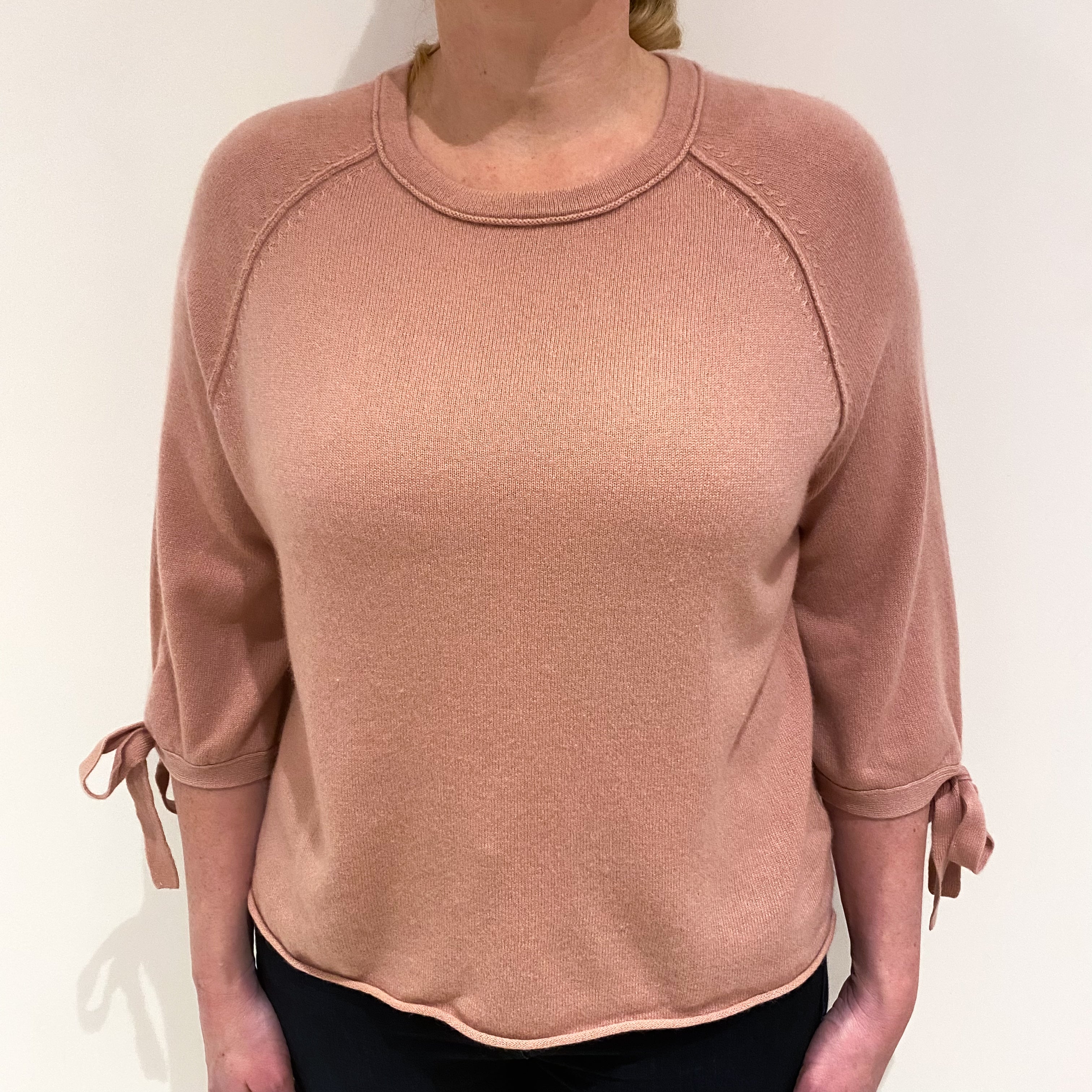 Faded Heather Pink Cashmere Crew Neck Jumper Large