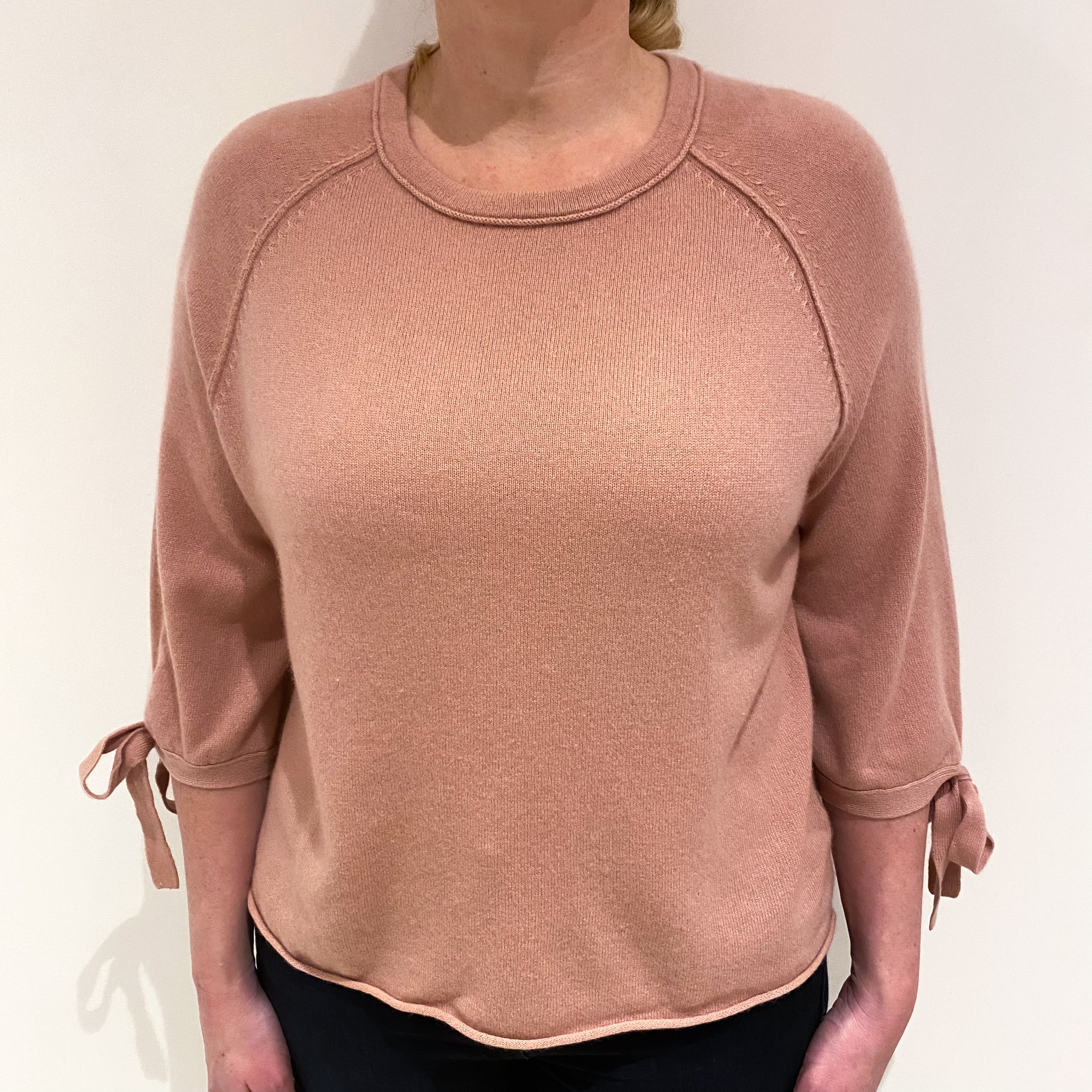 Faded Heather Pink Cashmere Crew Neck Jumper Large