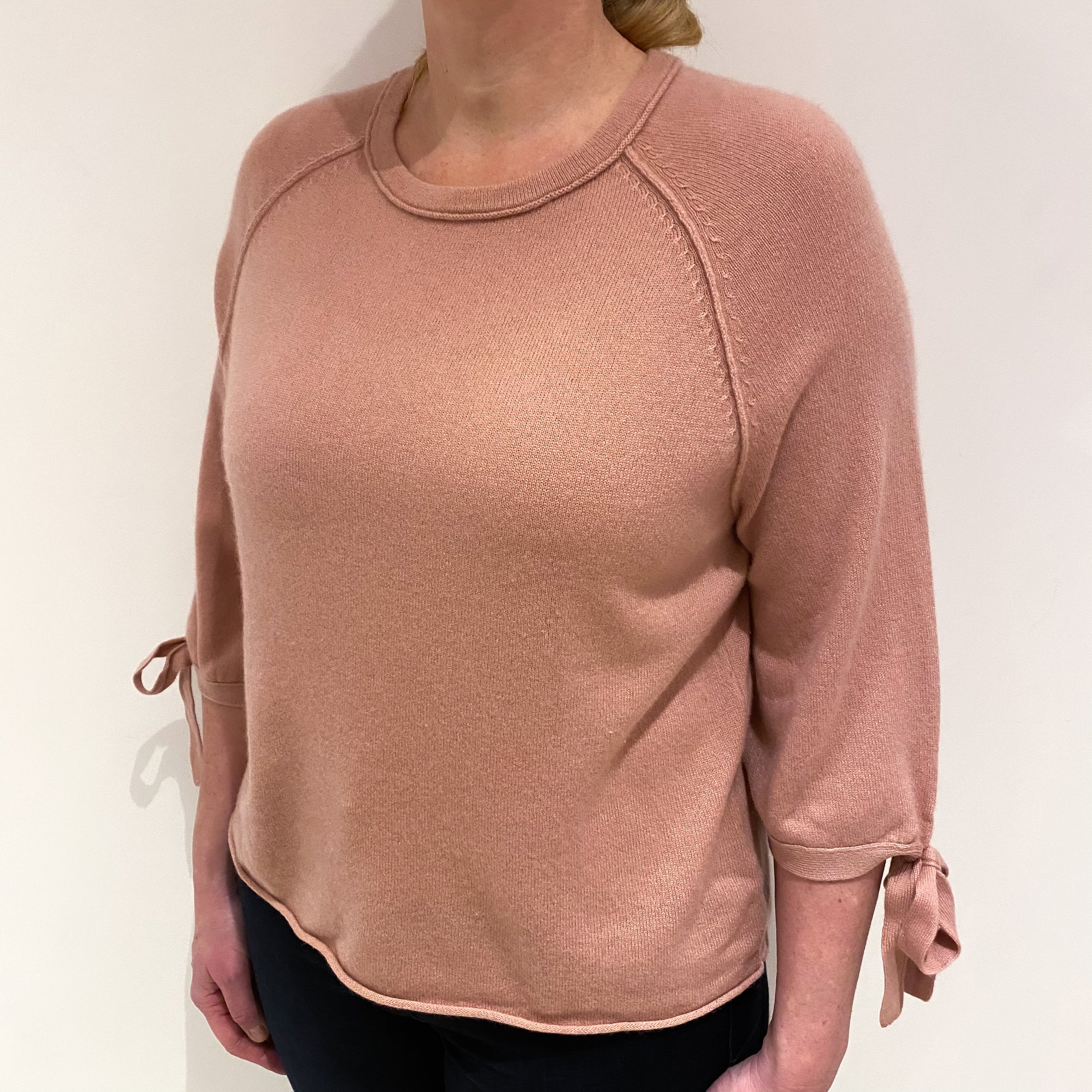 Faded Heather Pink Cashmere Crew Neck Jumper Large