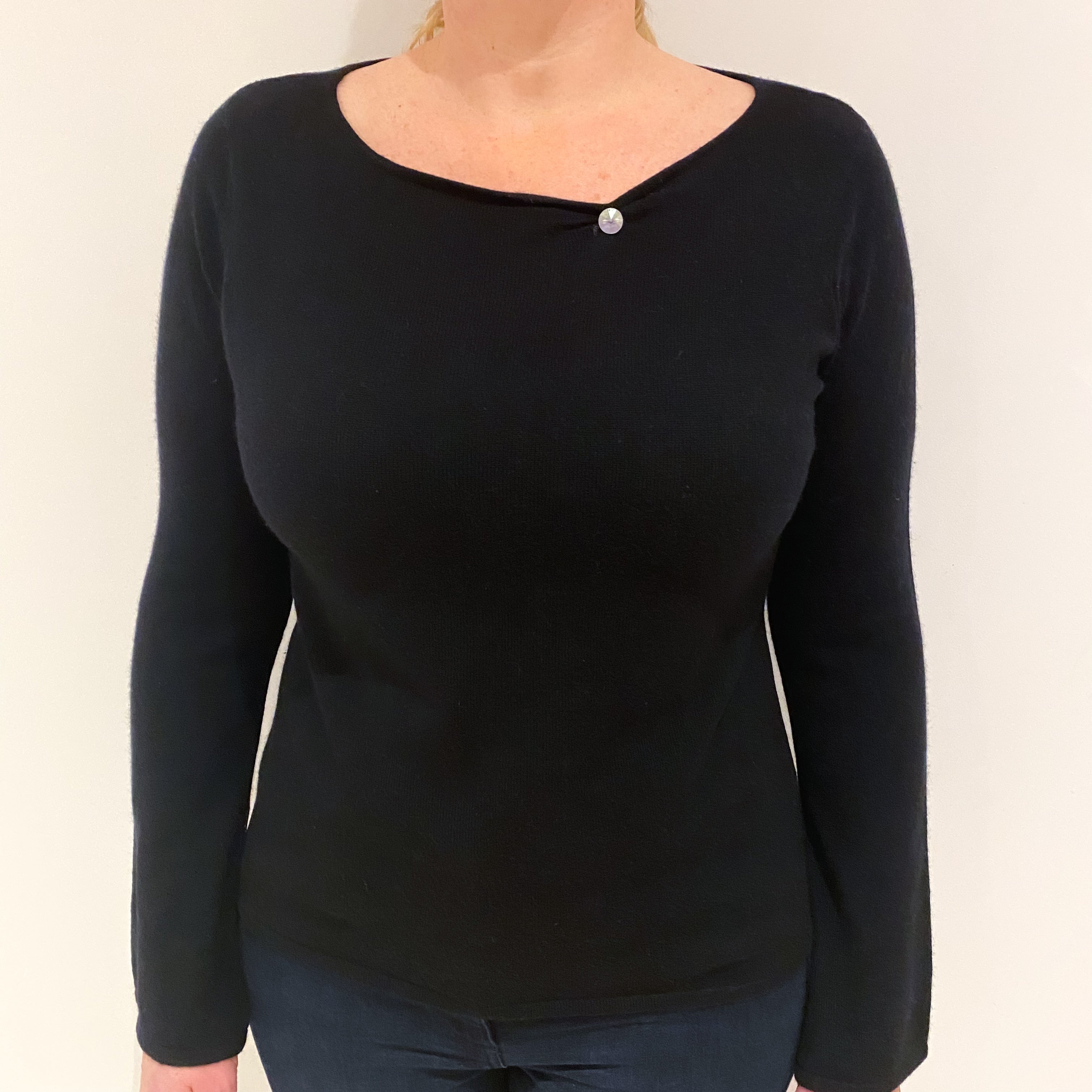 Black Cashmere Boat Neck Jumper Large