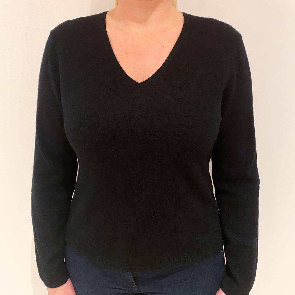 Black Cashmere V-Neck Jumper Large