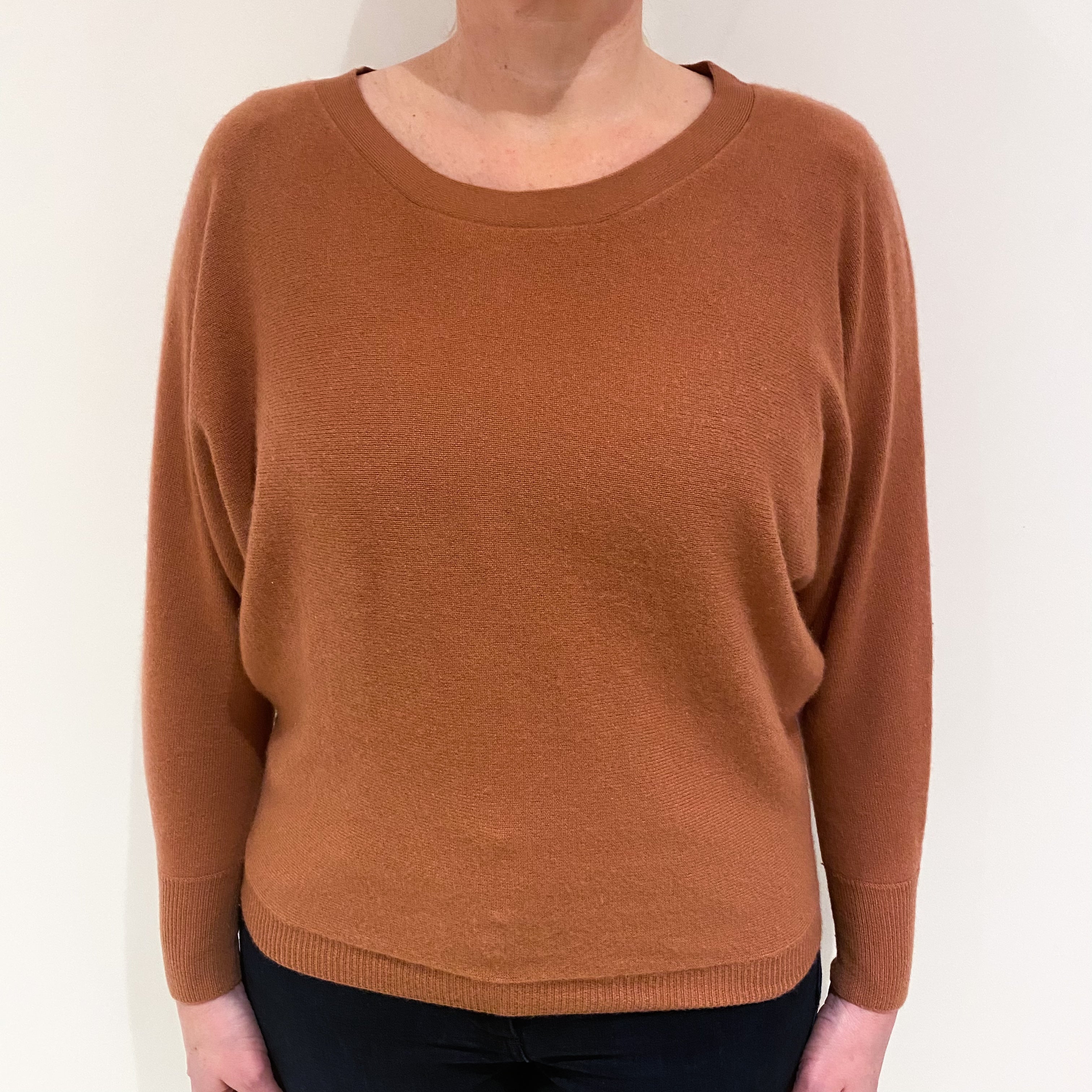 Terracotta Pink Batwing Cashmere Crew Neck Jumper