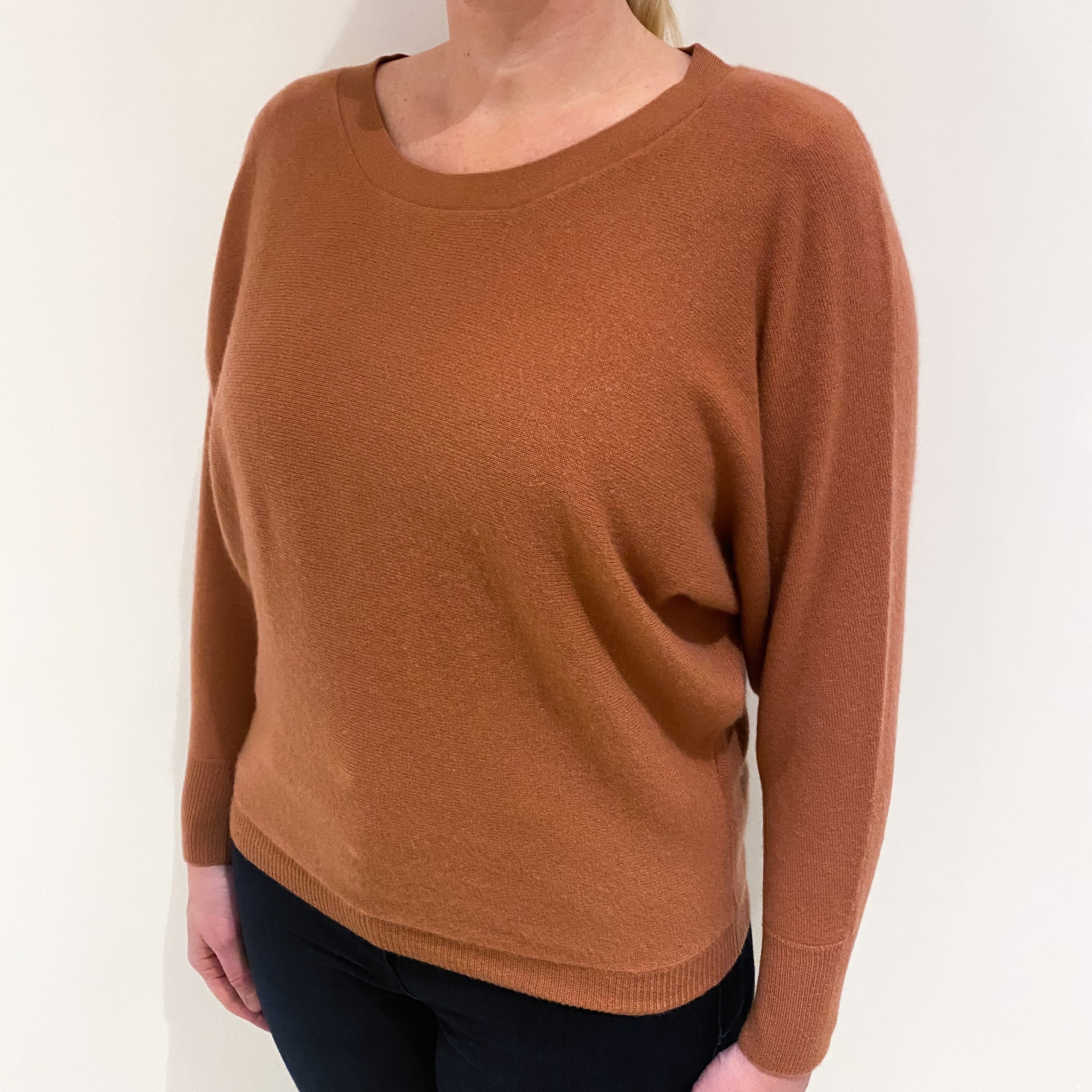 Terracotta Pink Batwing Cashmere Crew Neck Jumper