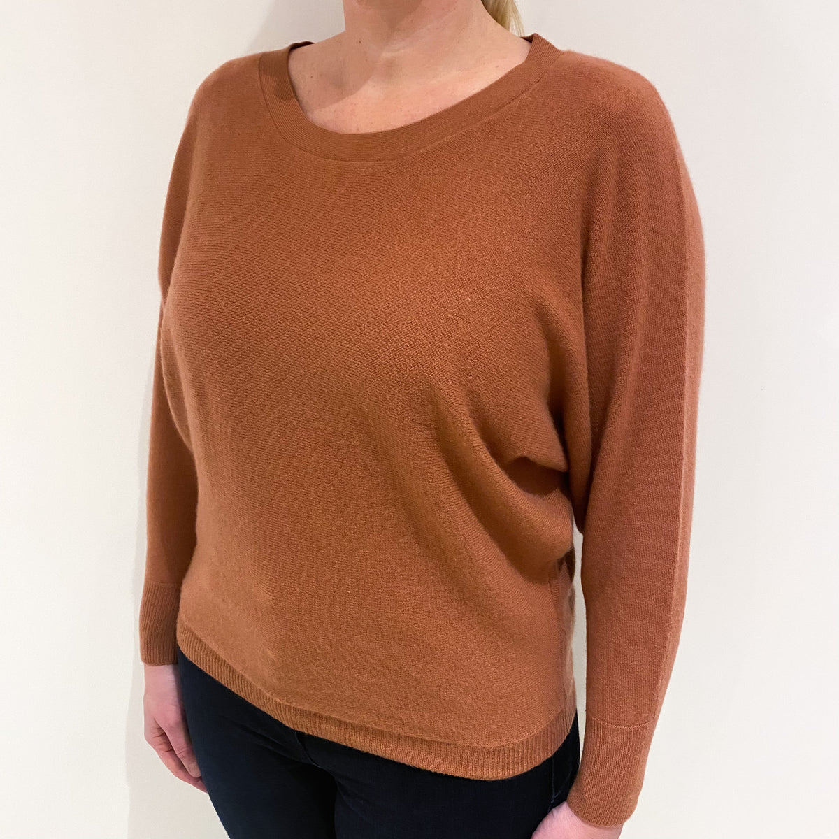 Terracotta Pink Batwing Cashmere Crew Neck Jumper