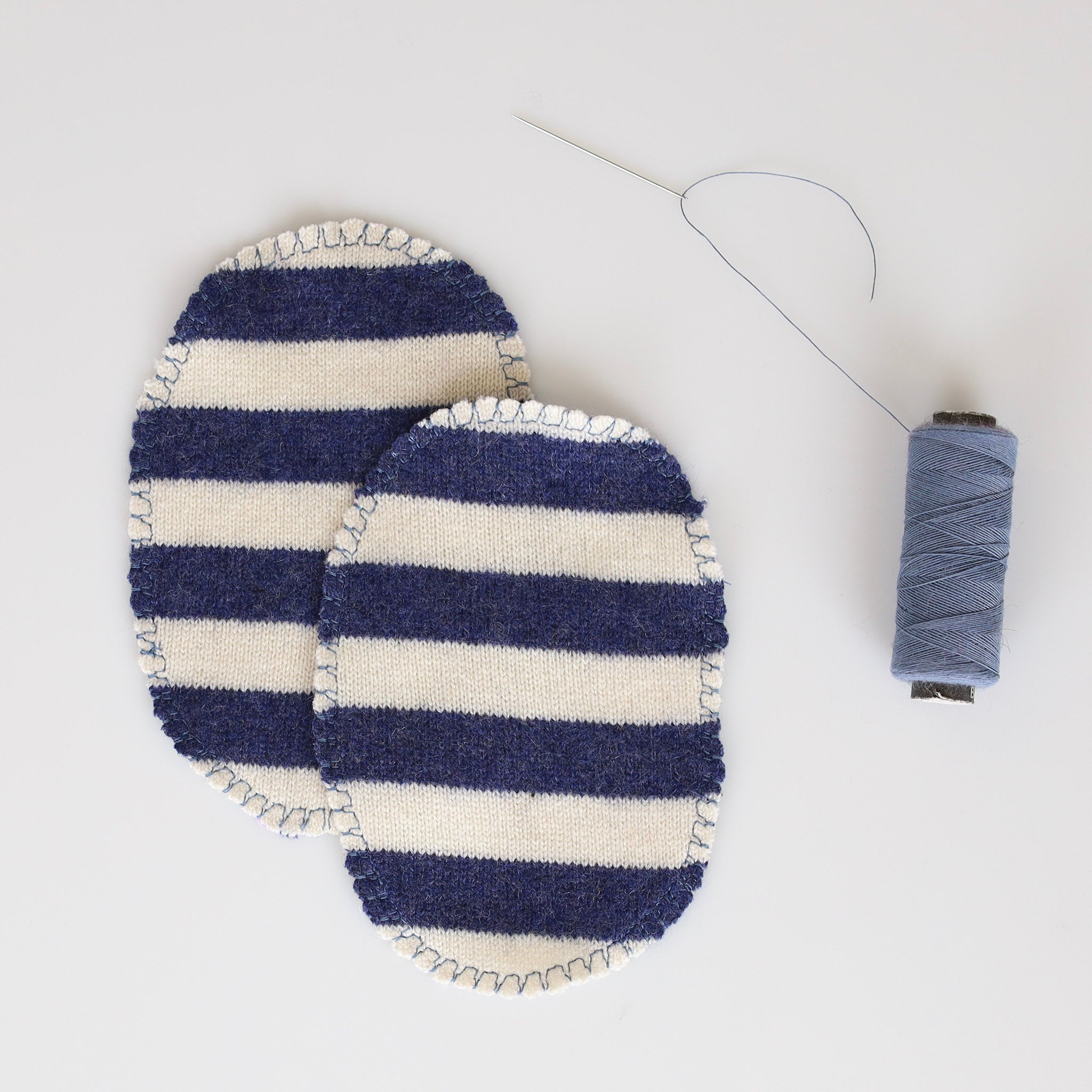 Small Denim and Ivory Horizontal Stripe Blue Elbow Patches