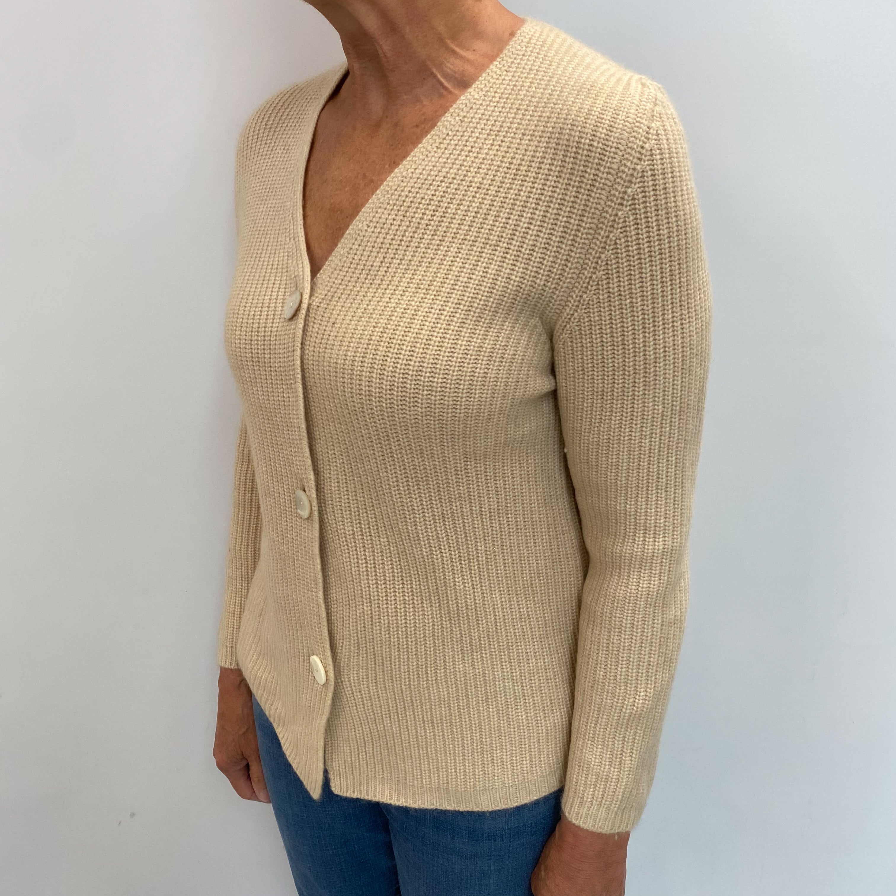 Sand Beige Cashmere V Neck Cardigan Medium