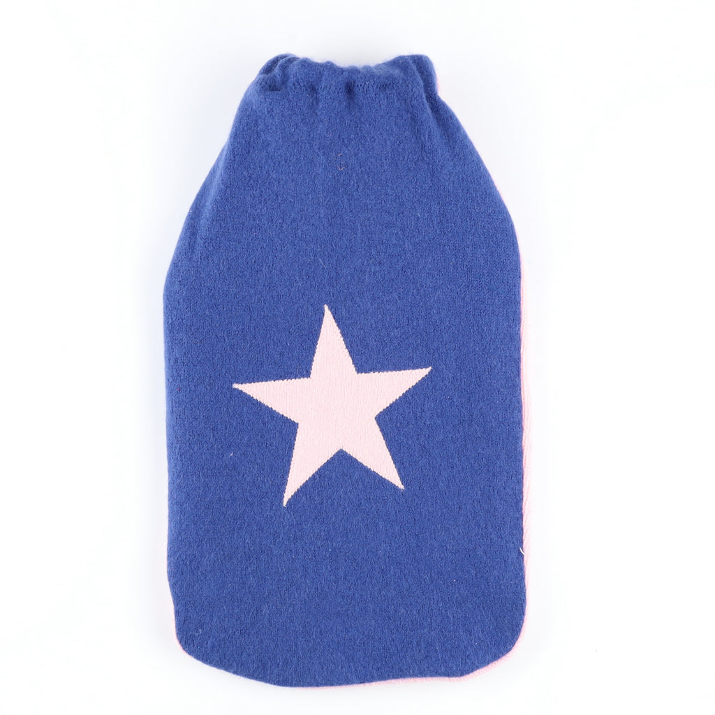 Deep Blue and Carnation Pink Star Cashmere Large Hot Water Bottle