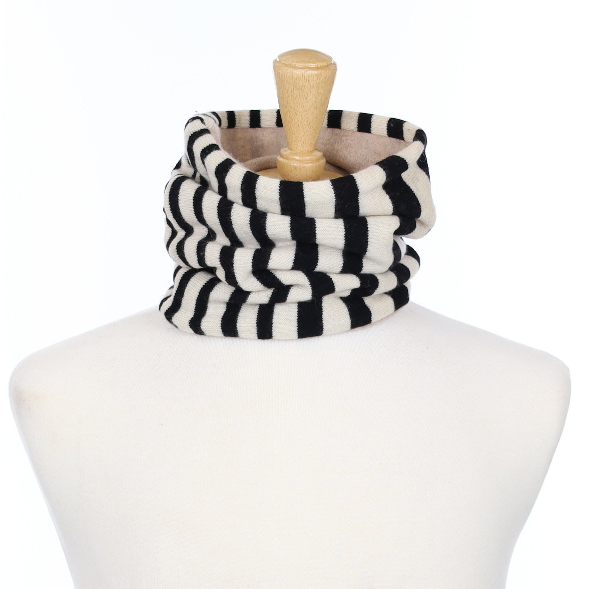 Oatmeal Black Stripe and Fawn Luxury Double Layered Snood
