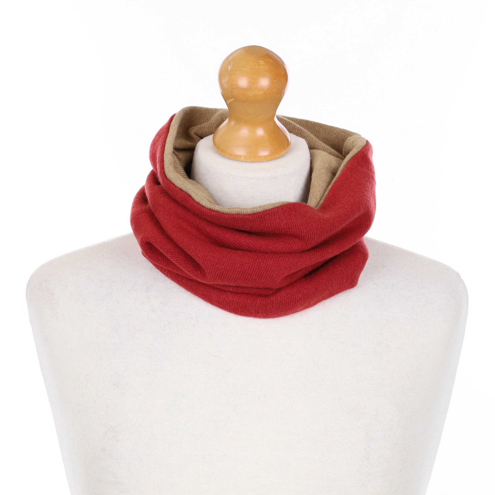 Brick Red and Camel Luxury Double Layered Snood