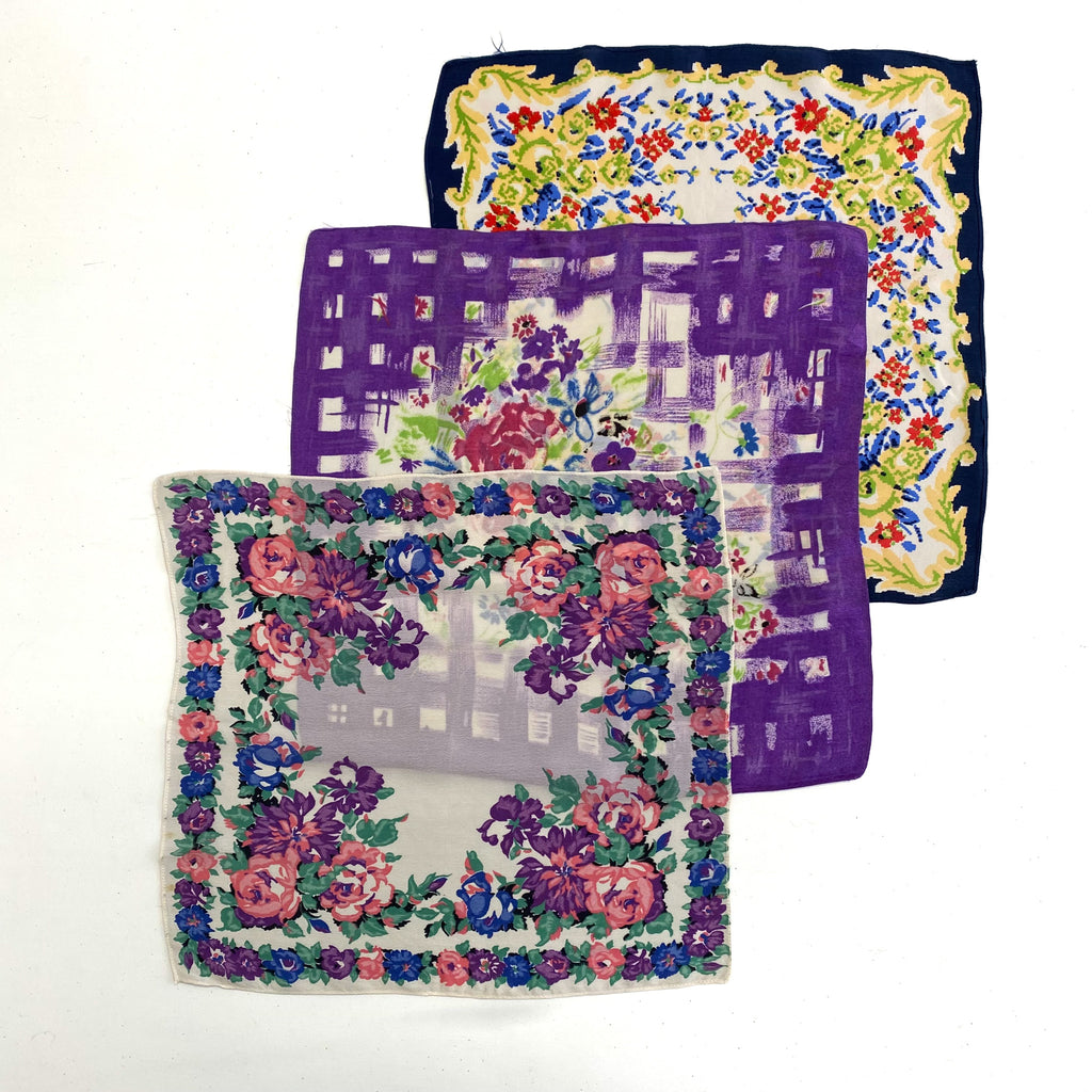 Multicolour Floral Silky Hankies x3