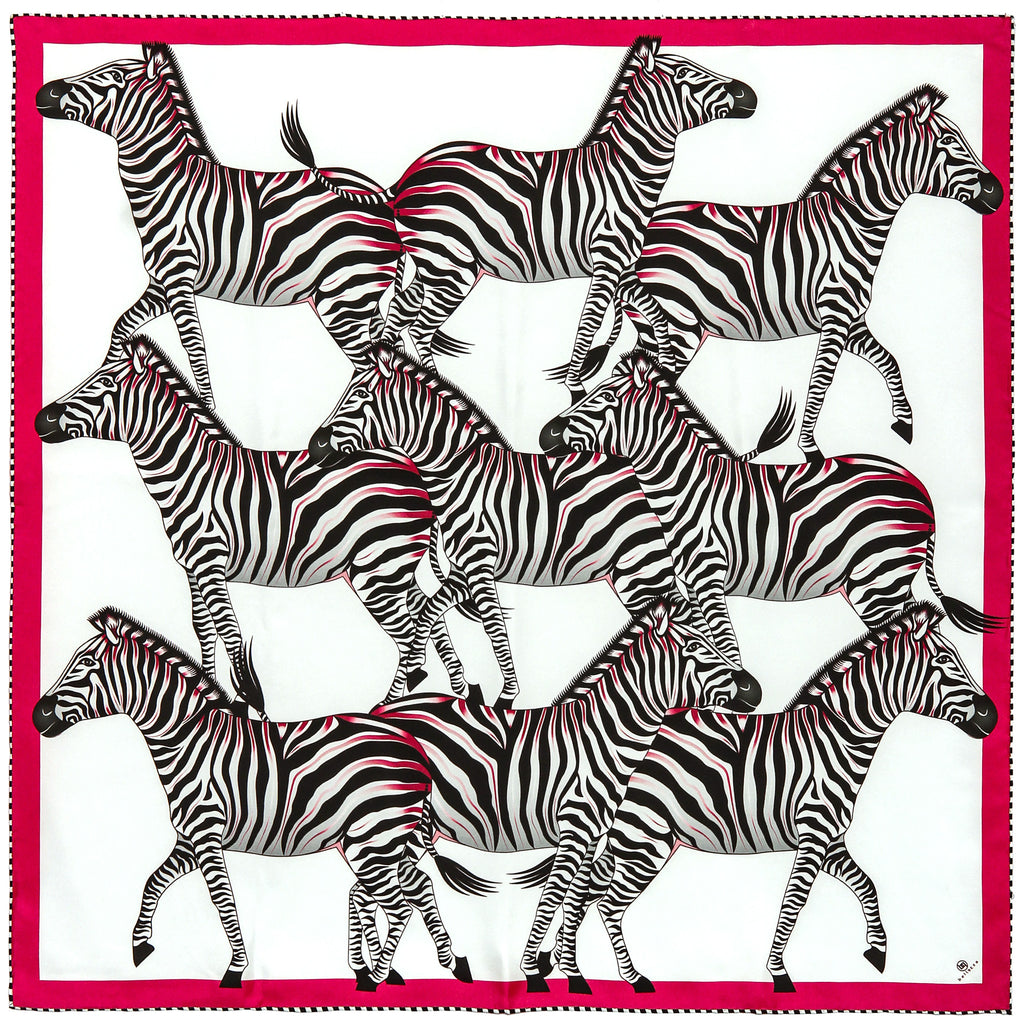 Brand New Bellezza Red & Pink Zebra Double Faced Silk Scarf