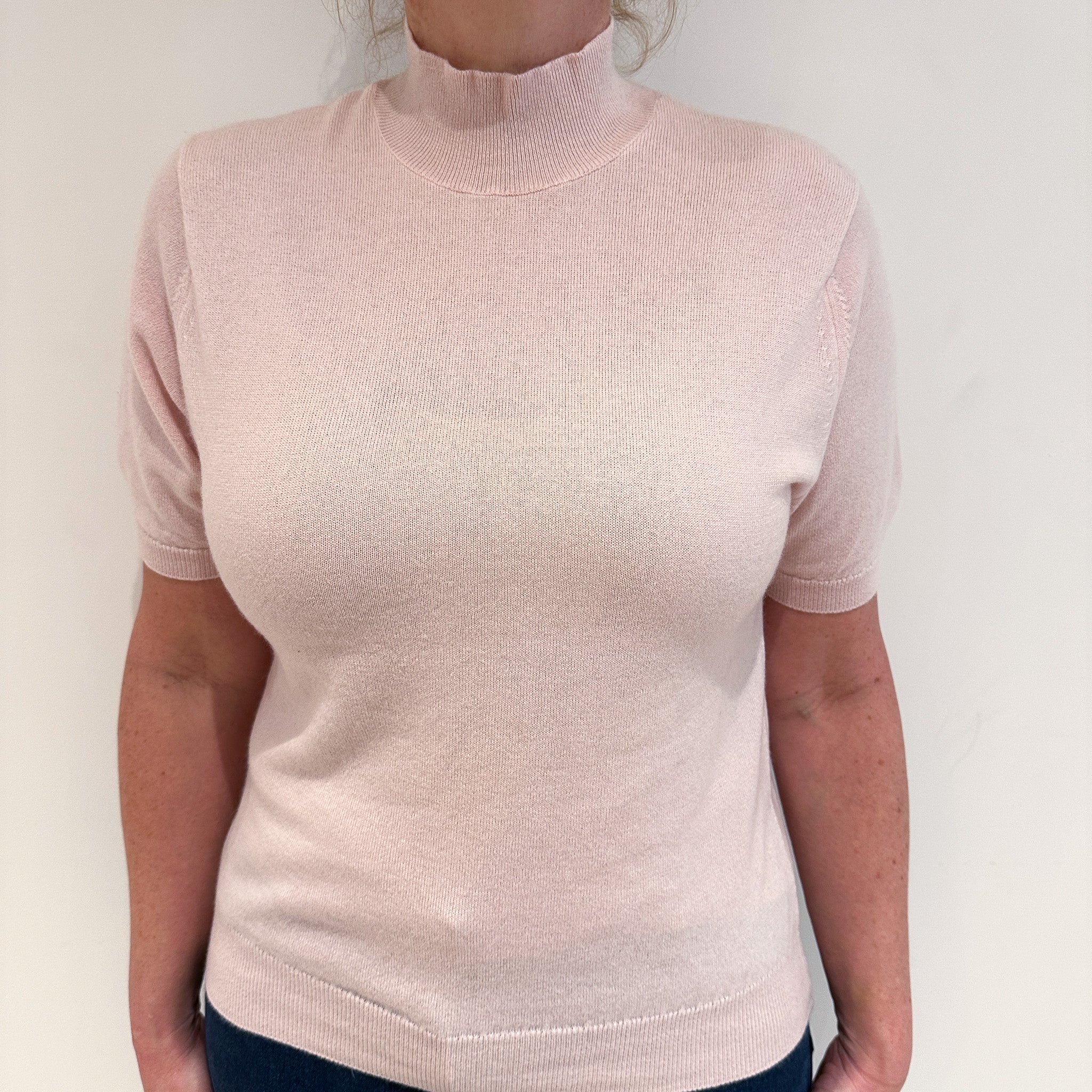 Ice Pink Short Sleeve Cashmere Turtle Neck Jumper Large