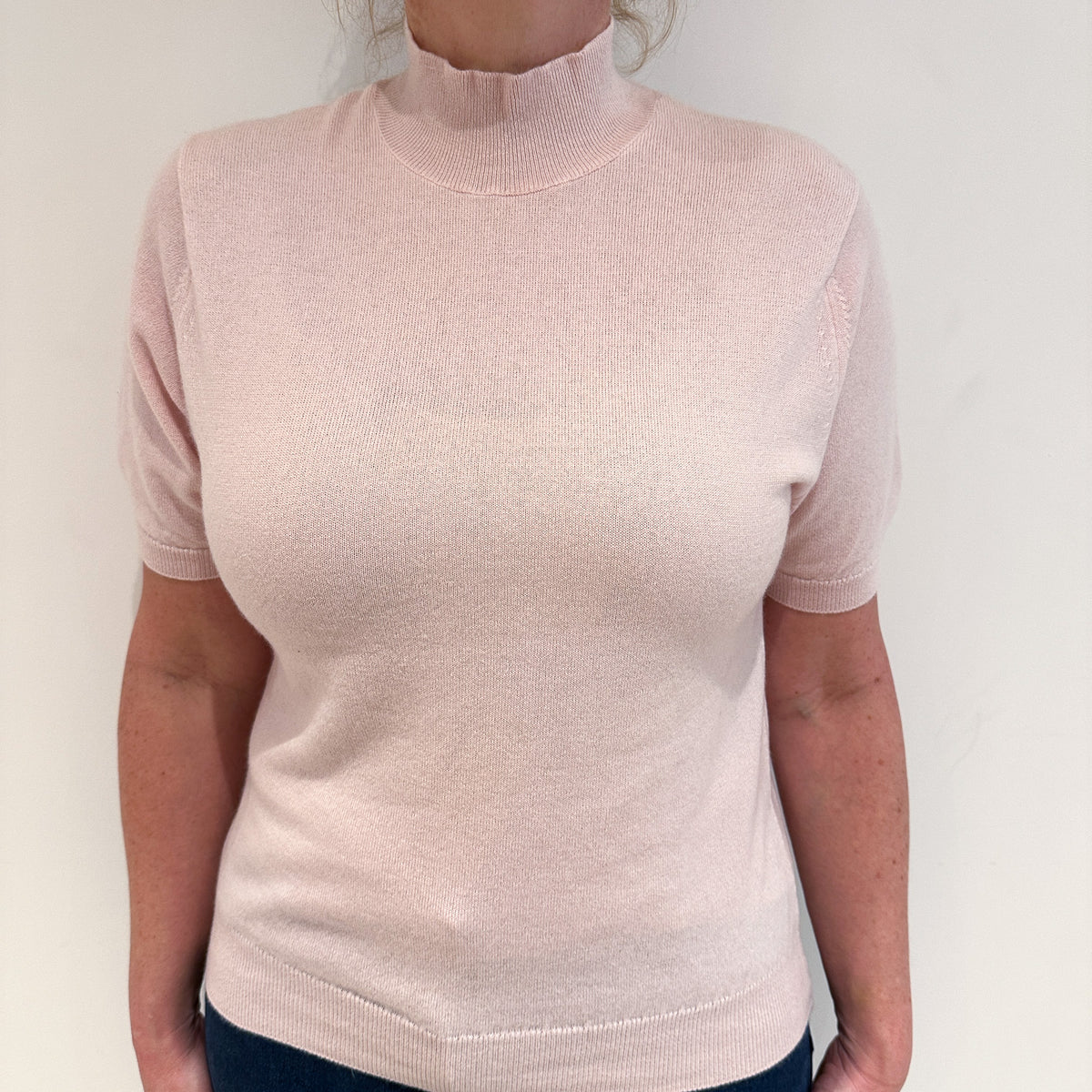 Ice Pink Short Sleeve Cashmere Turtle Neck Jumper Large