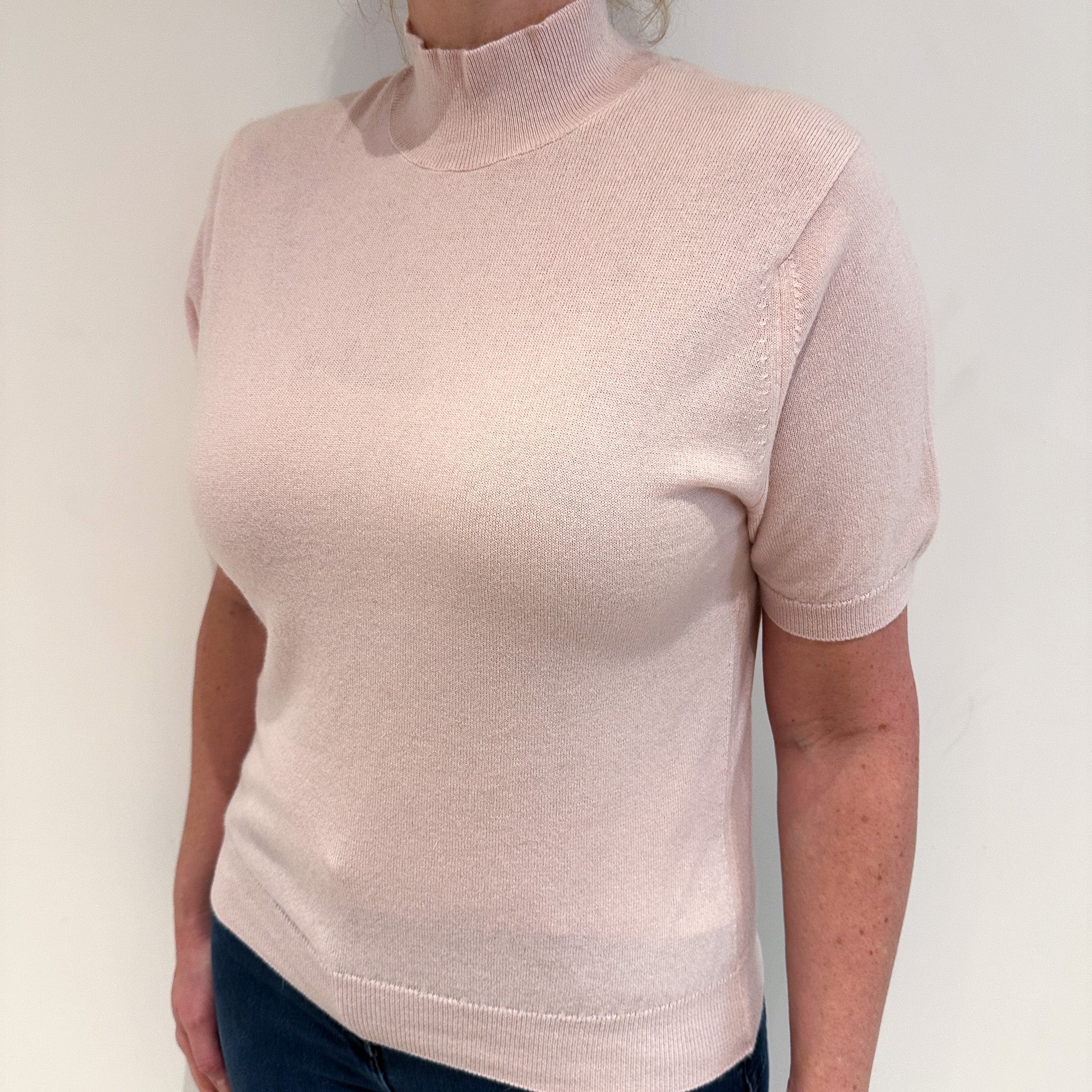 Ice Pink Short Sleeve Cashmere Turtle Neck Jumper Large