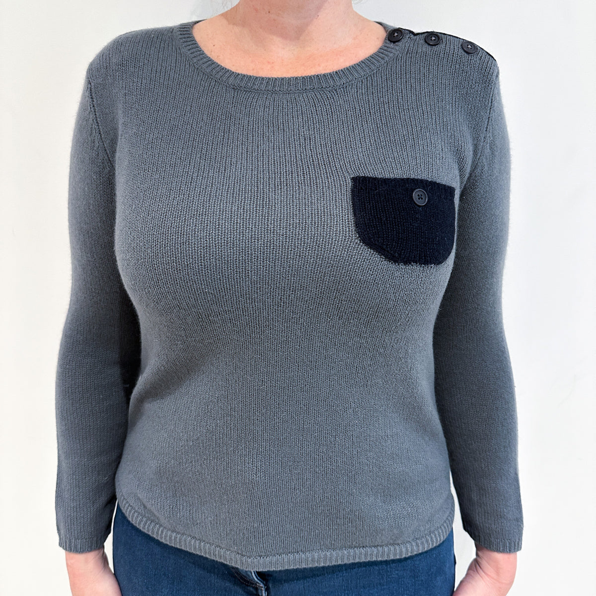Chinti & Parker Grey Cashmere Crew Neck Jumper Large