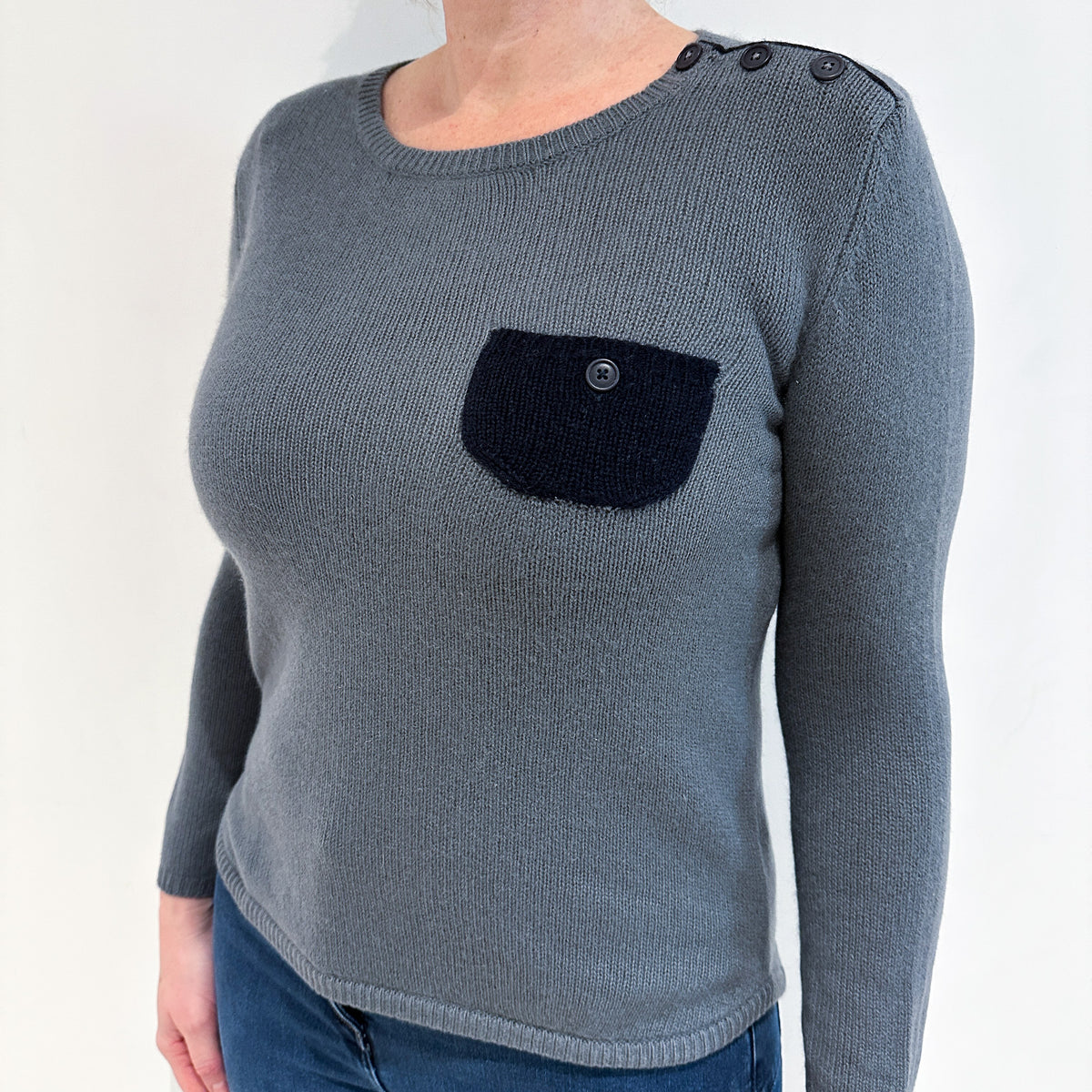 Chinti & Parker Grey Cashmere Crew Neck Jumper Large