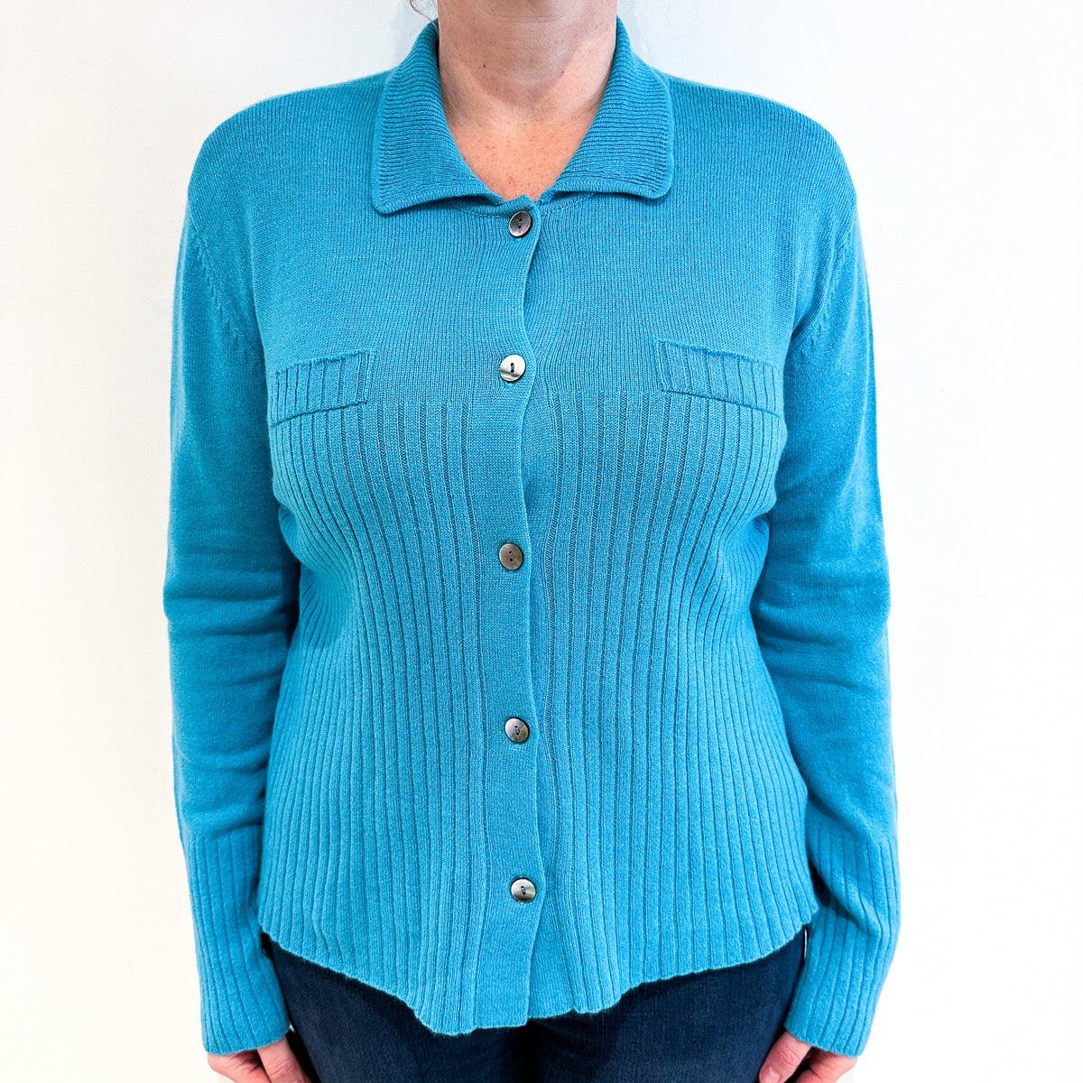 Turquoise Collared Cashmere Cardigan Large