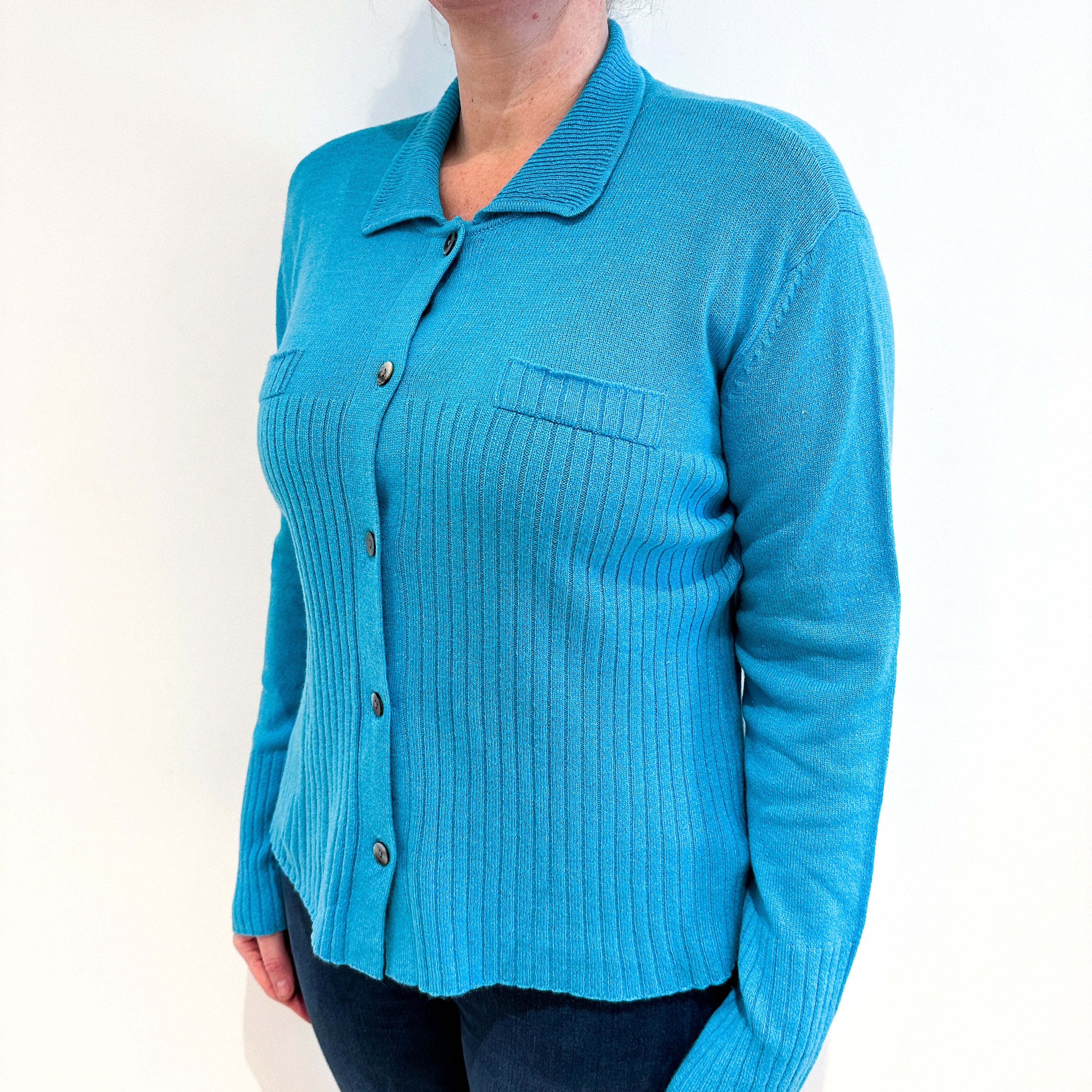 Turquoise Collared Cashmere Cardigan Large