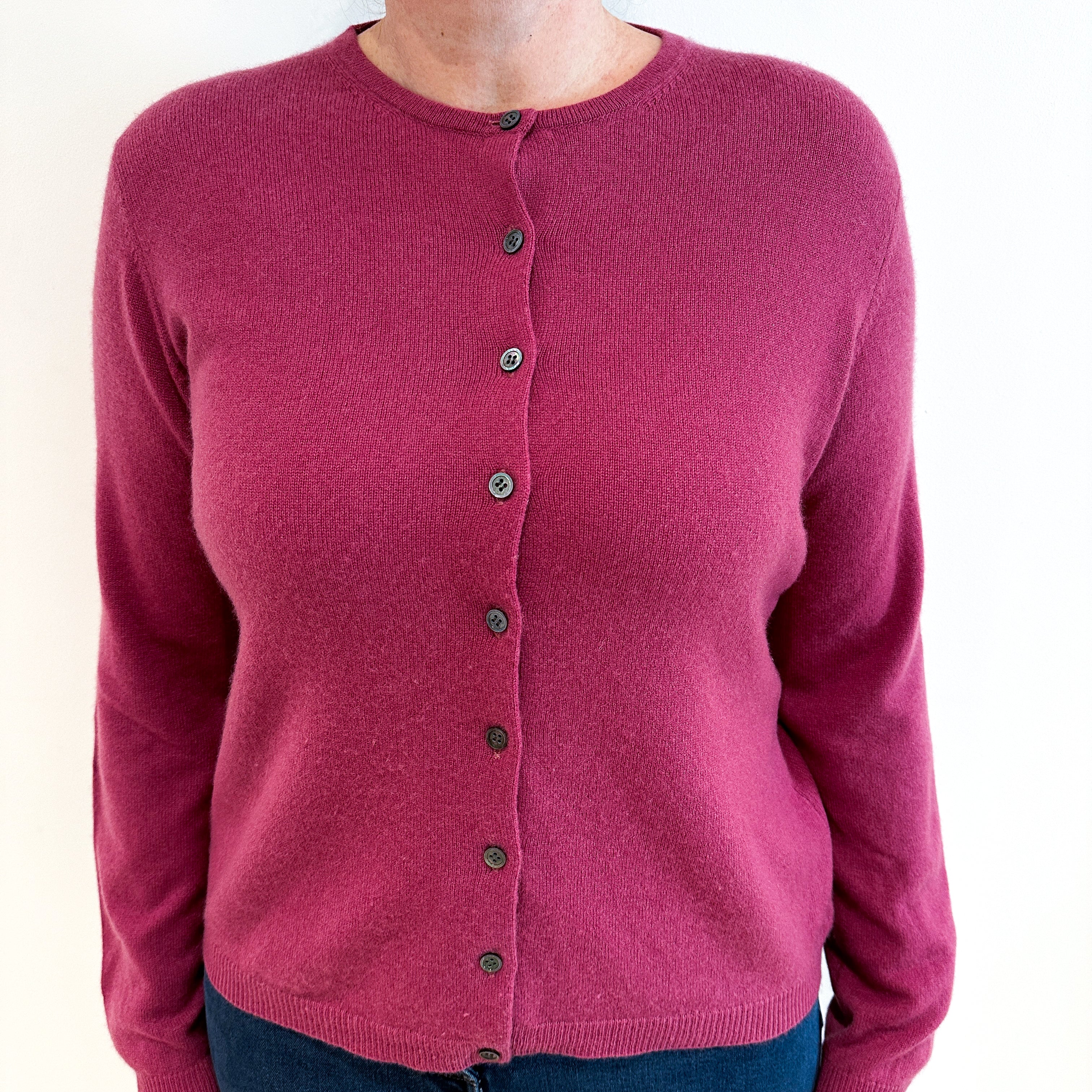 Old Rose Pink Crew Neck Cashmere Cardigan Large