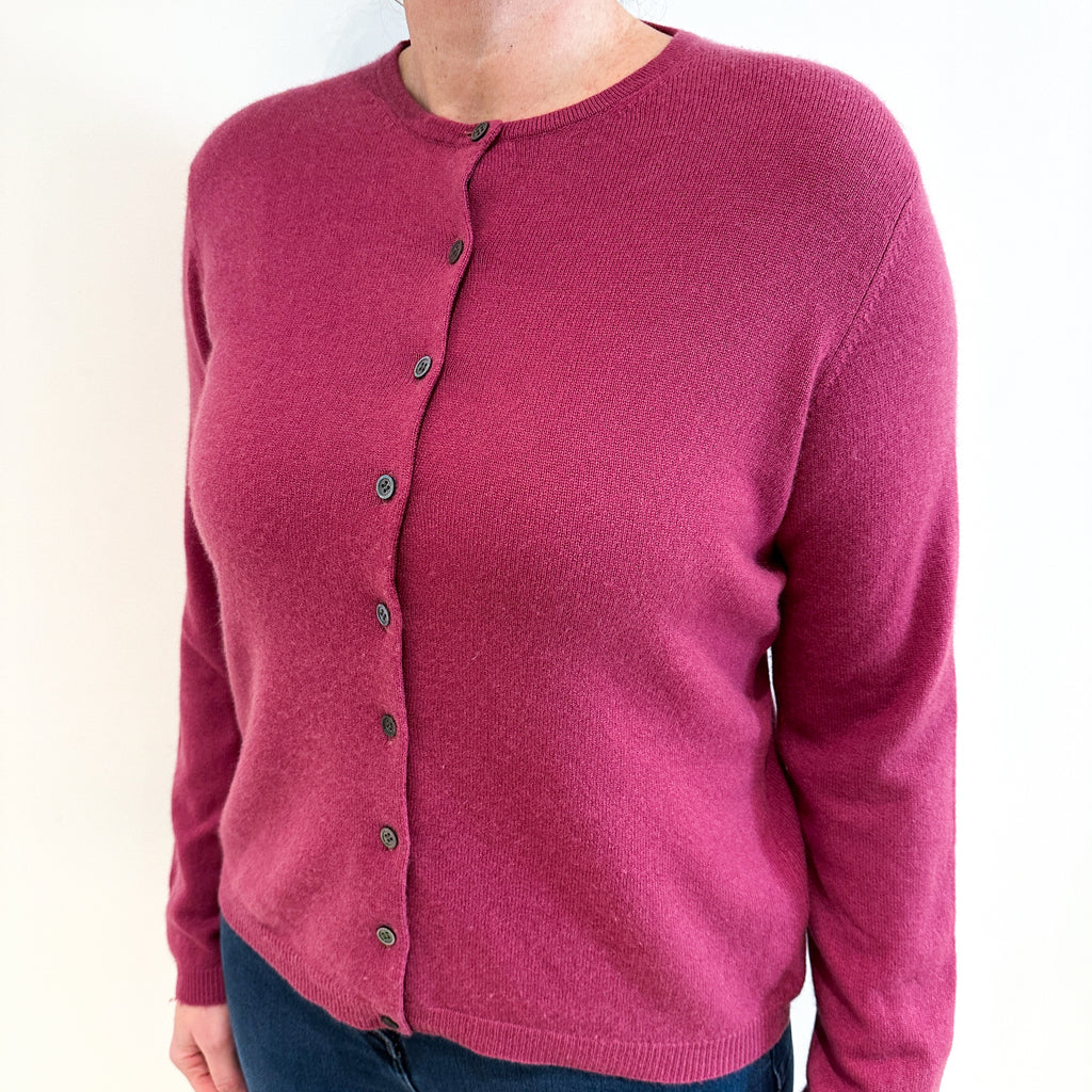 Old Rose Pink Crew Neck Cashmere Cardigan Large