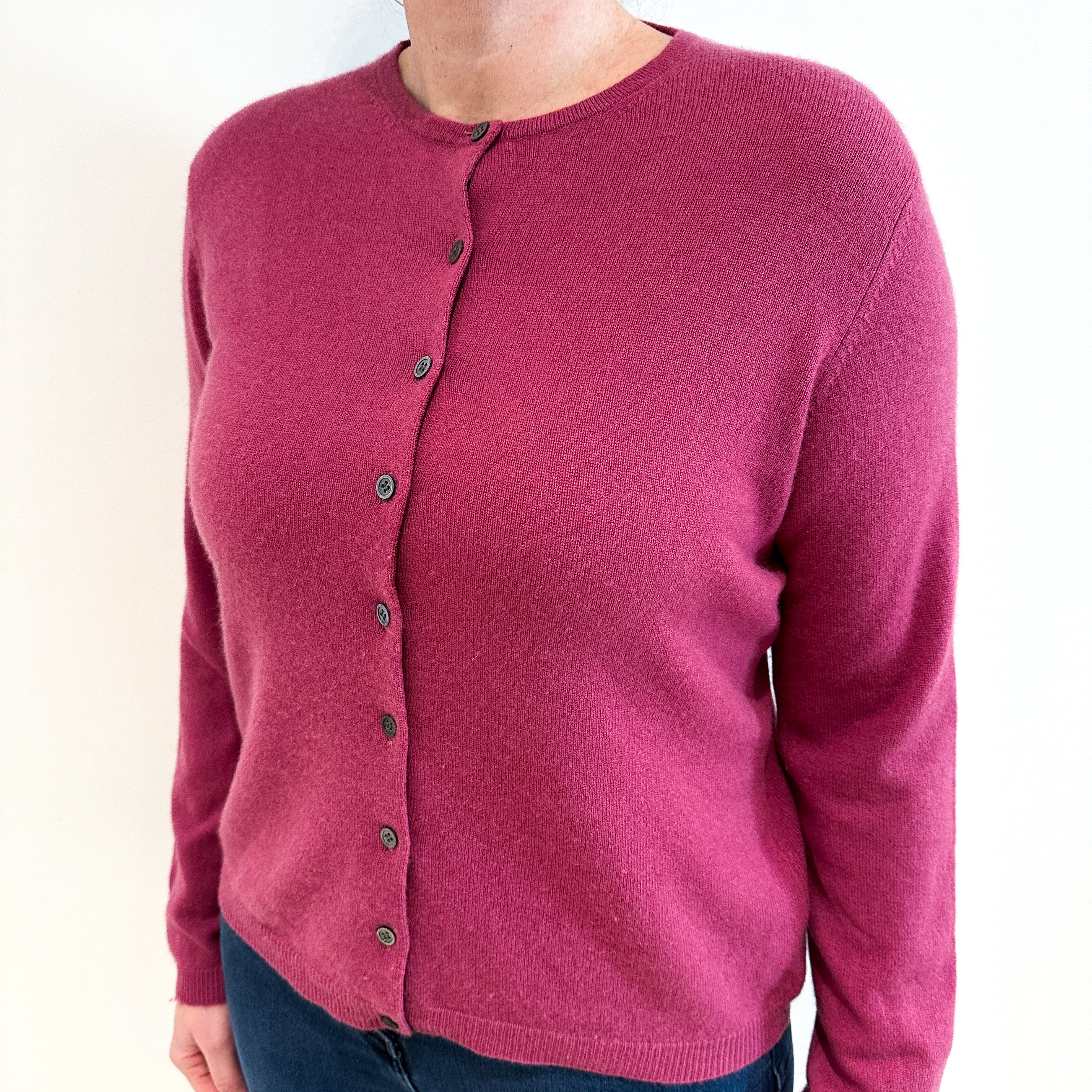 Old Rose Pink Crew Neck Cashmere Cardigan Large