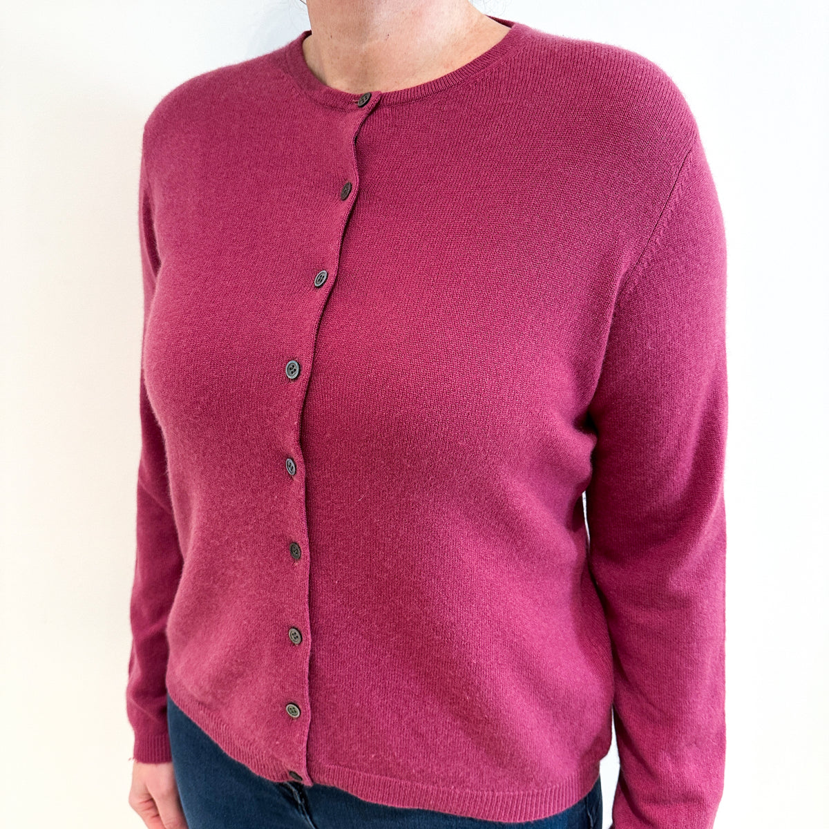 Old Rose Pink Crew Neck Cashmere Cardigan Large