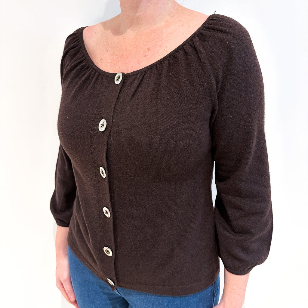 Chocolate Brown Scoop Neck Cashmere Cardigan Large