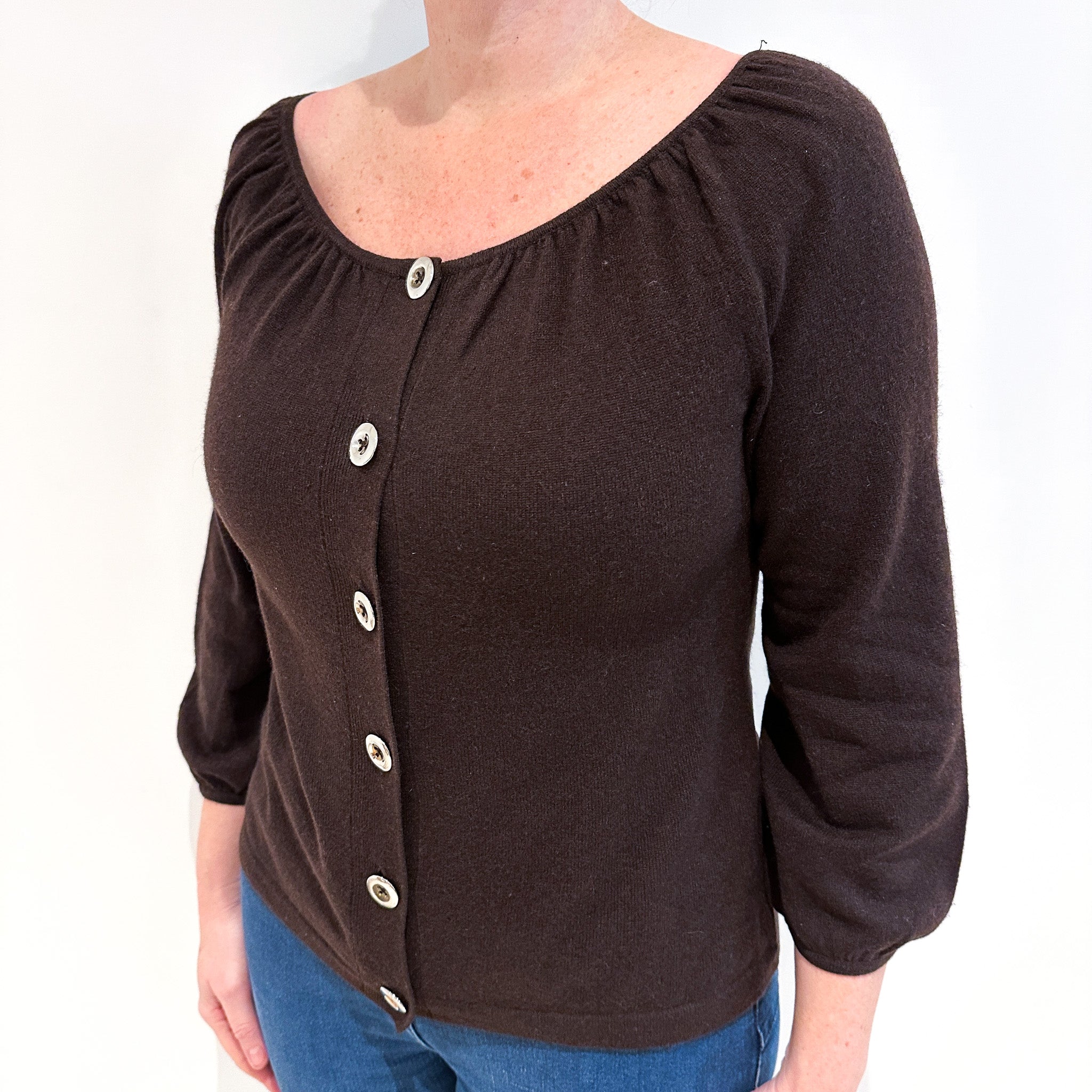 Chocolate Brown Scoop Neck Cashmere Cardigan Large
