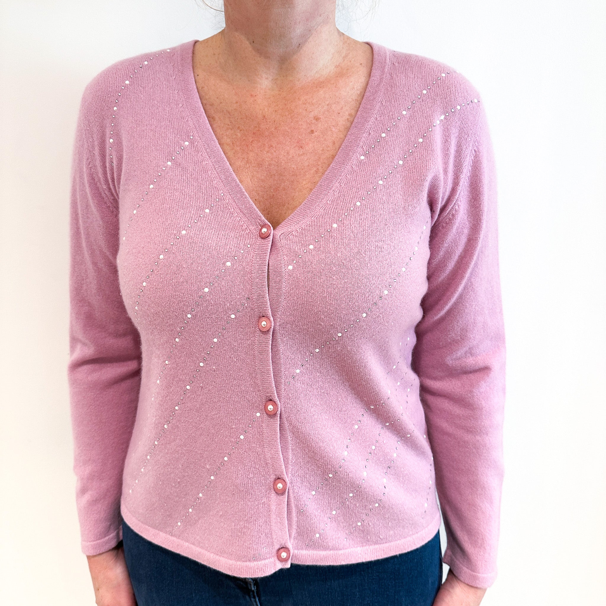 Foxglove Pink V Neck Cashmere Cardigan Large